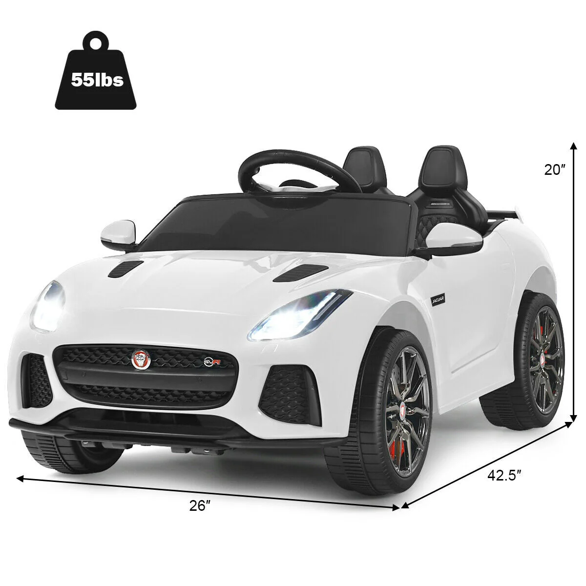 12V Jaguar F-Type SVR Licensed Kids Ride On Car-White - Image 5