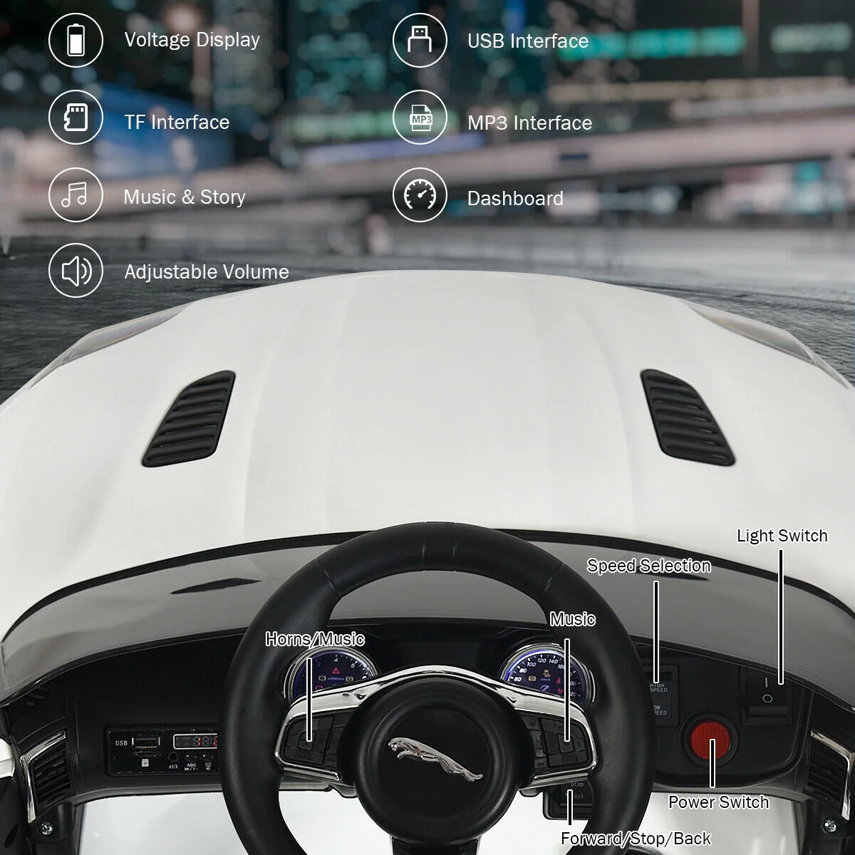 12V Jaguar F-Type SVR Licensed Kids Ride On Car-White - Image 6