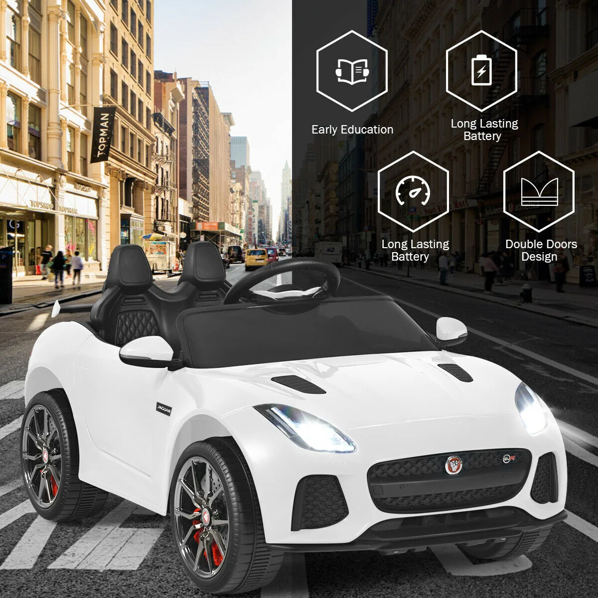 12V Jaguar F-Type SVR Licensed Kids Ride On Car-White - Image 7
