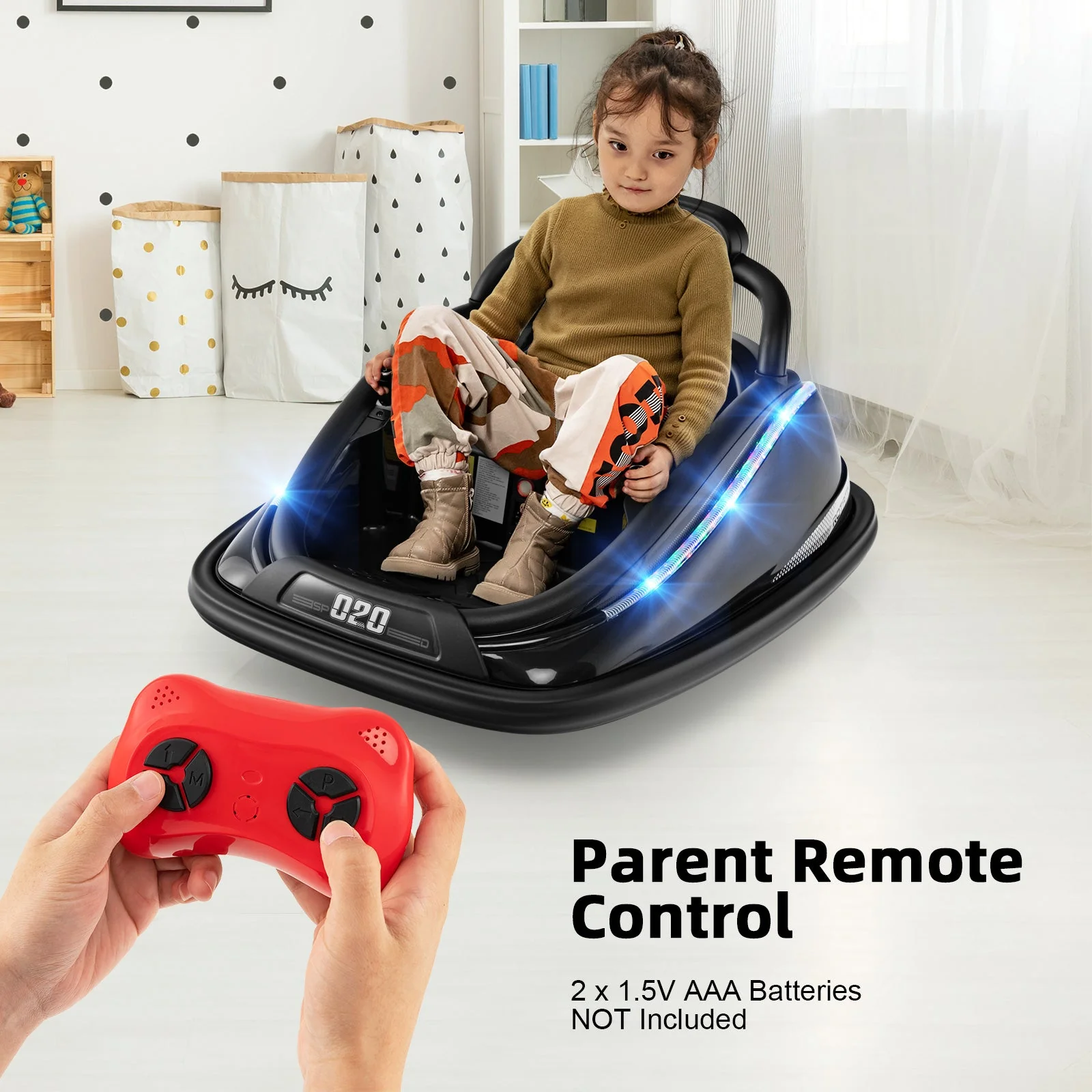 12V Kids Bumper Car Ride on Toy with Remote Control and 360 Degree Spin Rotation-Black - Image 2