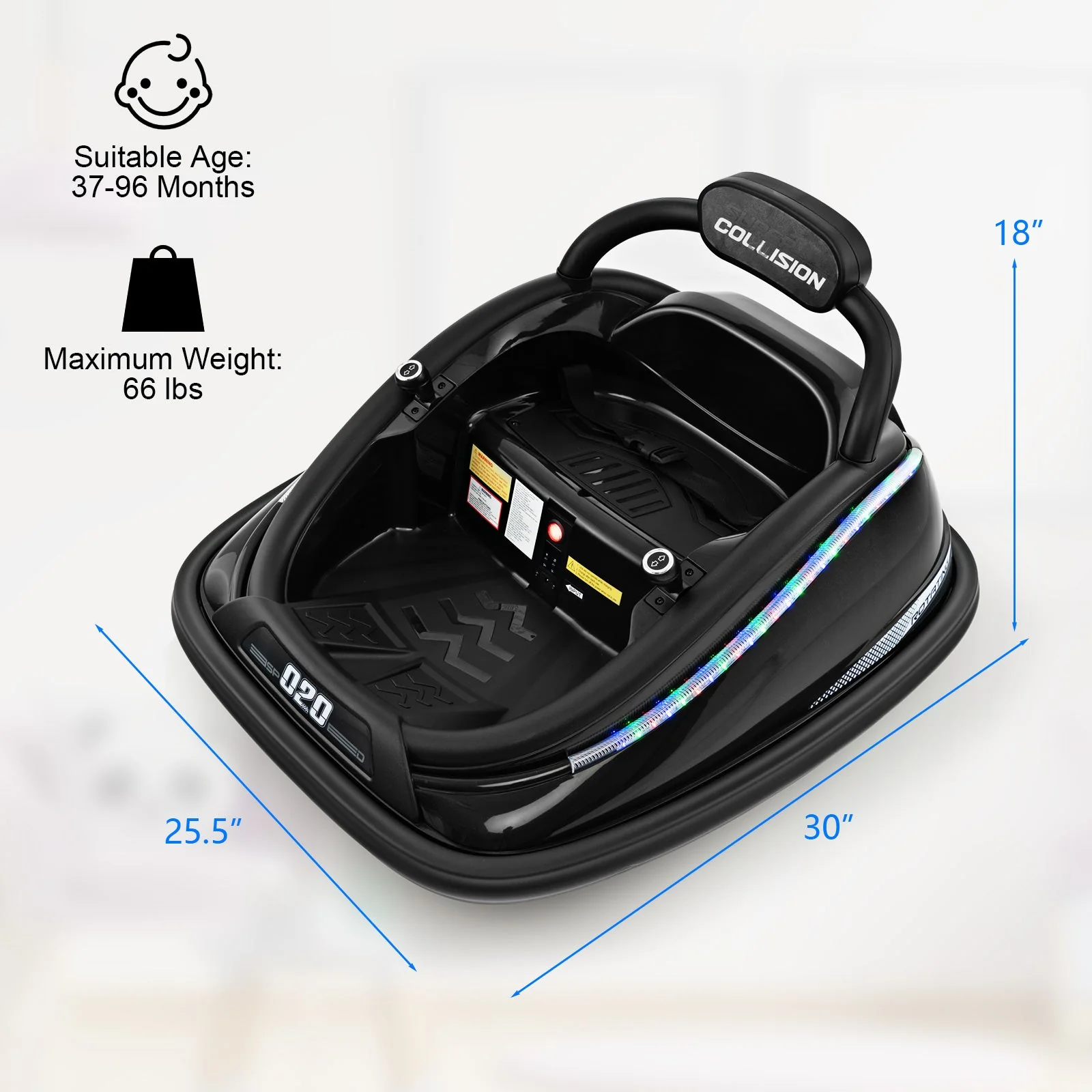 12V Kids Bumper Car Ride on Toy with Remote Control and 360 Degree Spin Rotation-Black - Image 4
