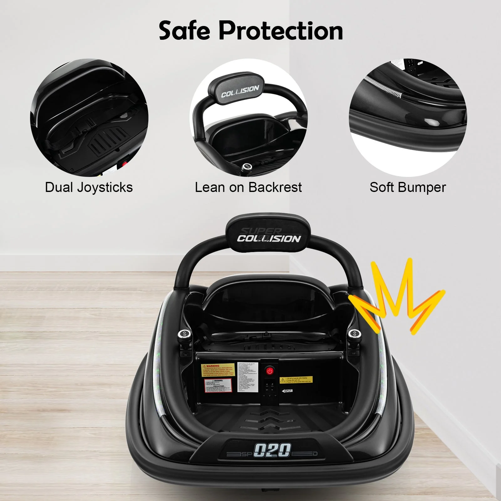 12V Kids Bumper Car Ride on Toy with Remote Control and 360 Degree Spin Rotation-Black - Image 7