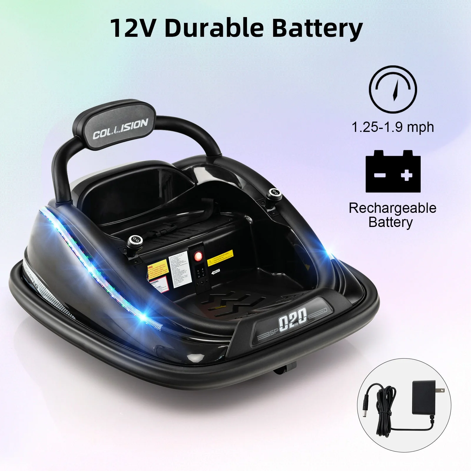 12V Kids Bumper Car Ride on Toy with Remote Control and 360 Degree Spin Rotation-Black - Image 8