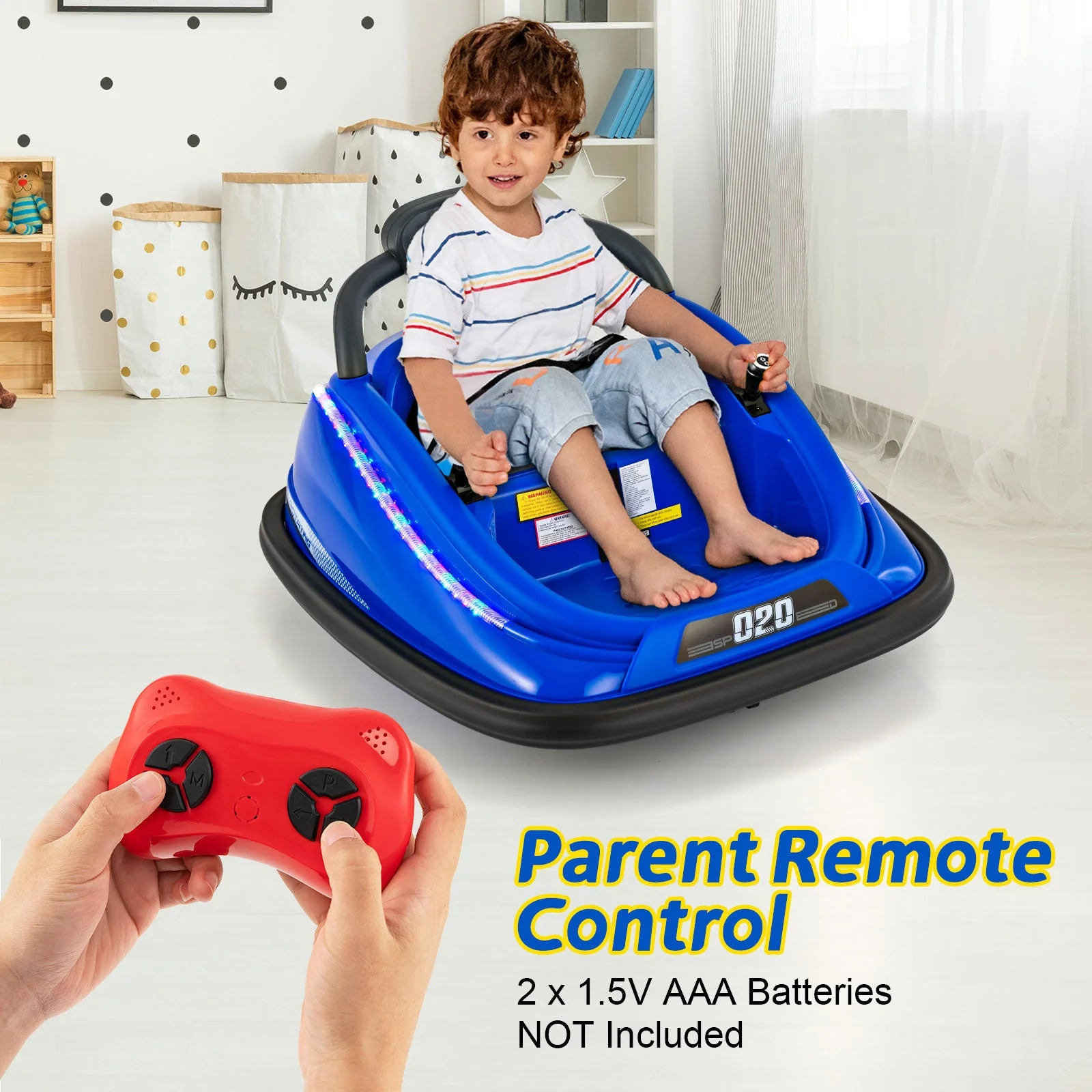 12V Kids Bumper Car Ride on Toy with Remote Control and 360 Degree Spin Rotation-Blue - Image 2