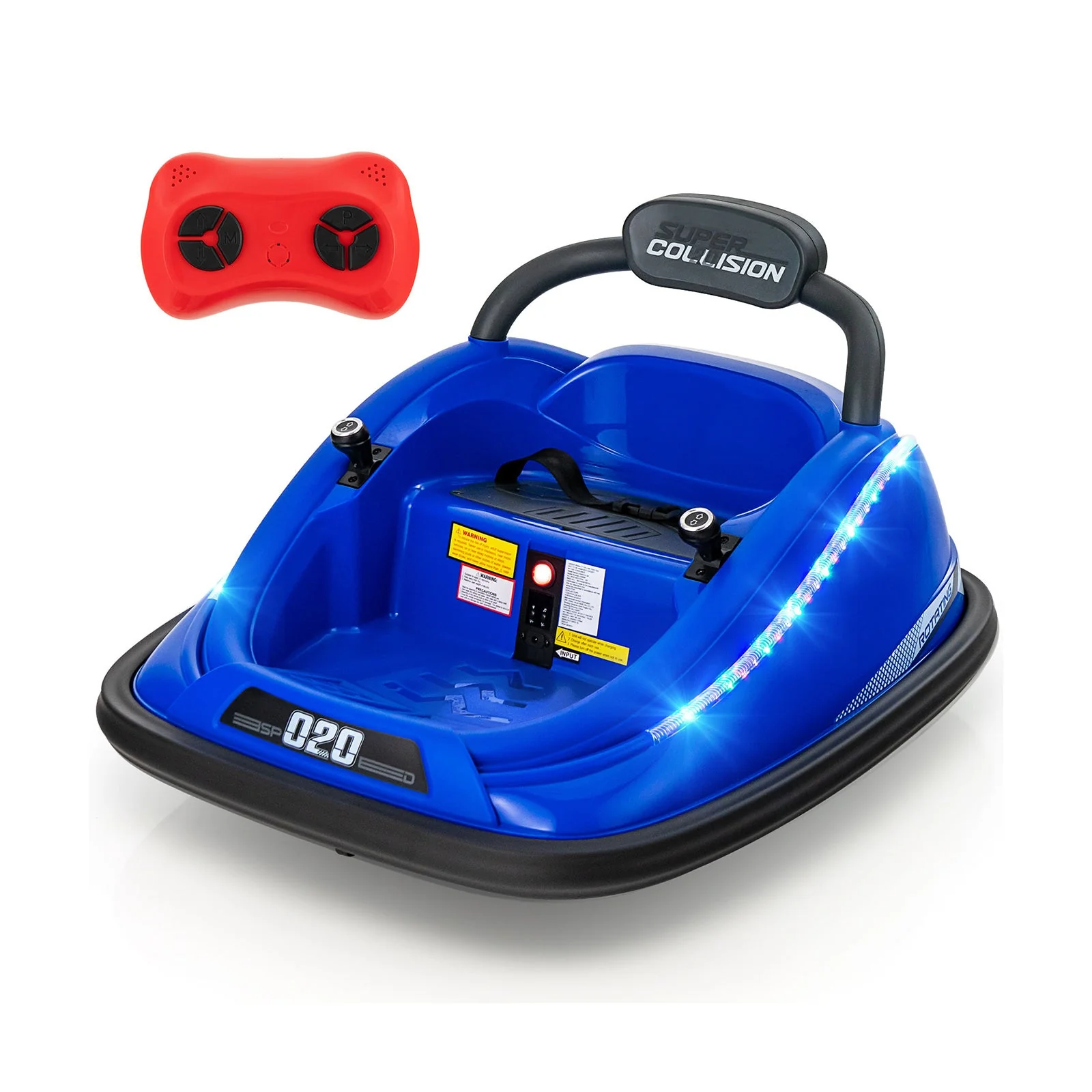 12V Kids Bumper Car Ride on Toy with Remote Control and 360 Degree Spin Rotation-Blue - Image 3