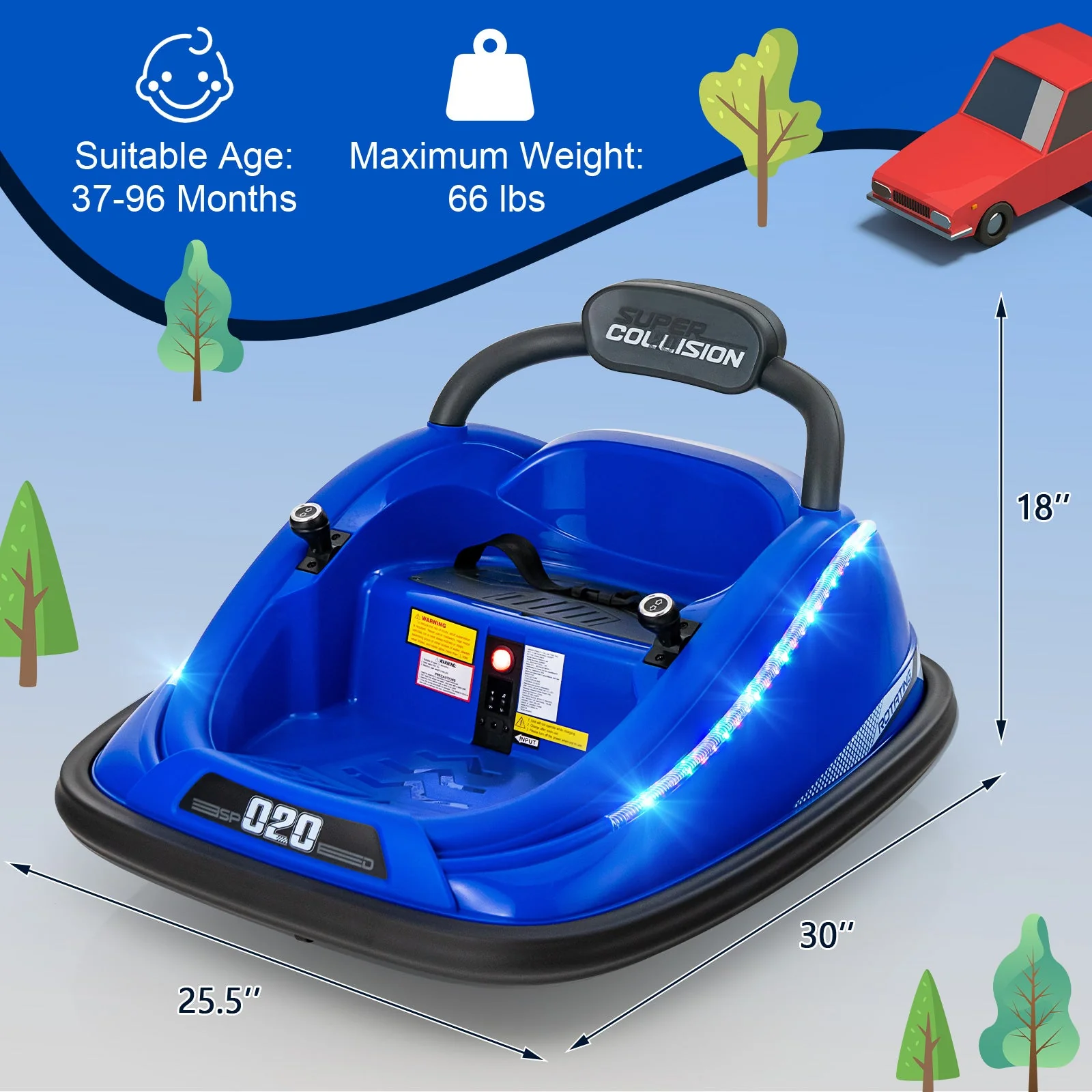 12V Kids Bumper Car Ride on Toy with Remote Control and 360 Degree Spin Rotation-Blue - Image 4