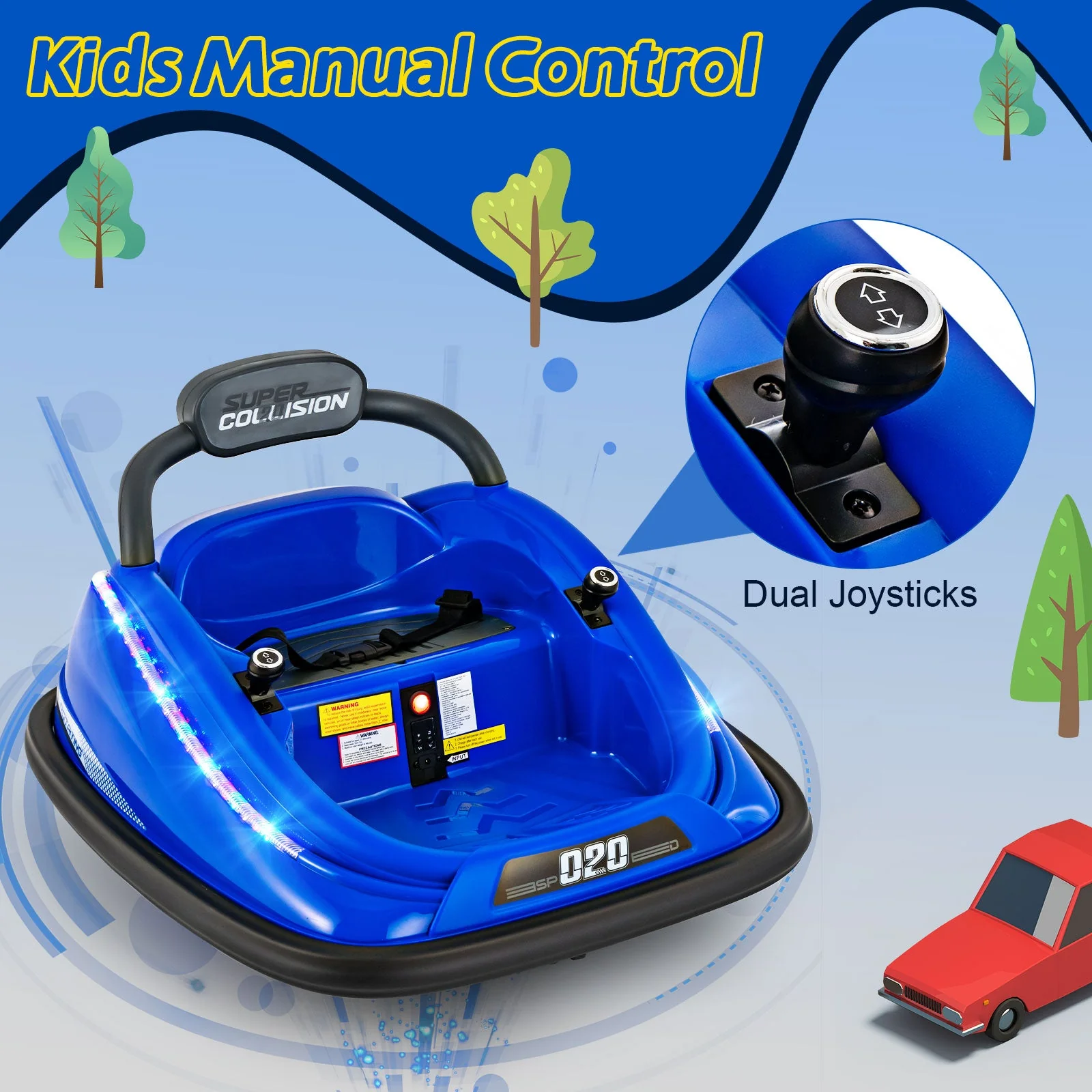 12V Kids Bumper Car Ride on Toy with Remote Control and 360 Degree Spin Rotation-Blue - Image 5