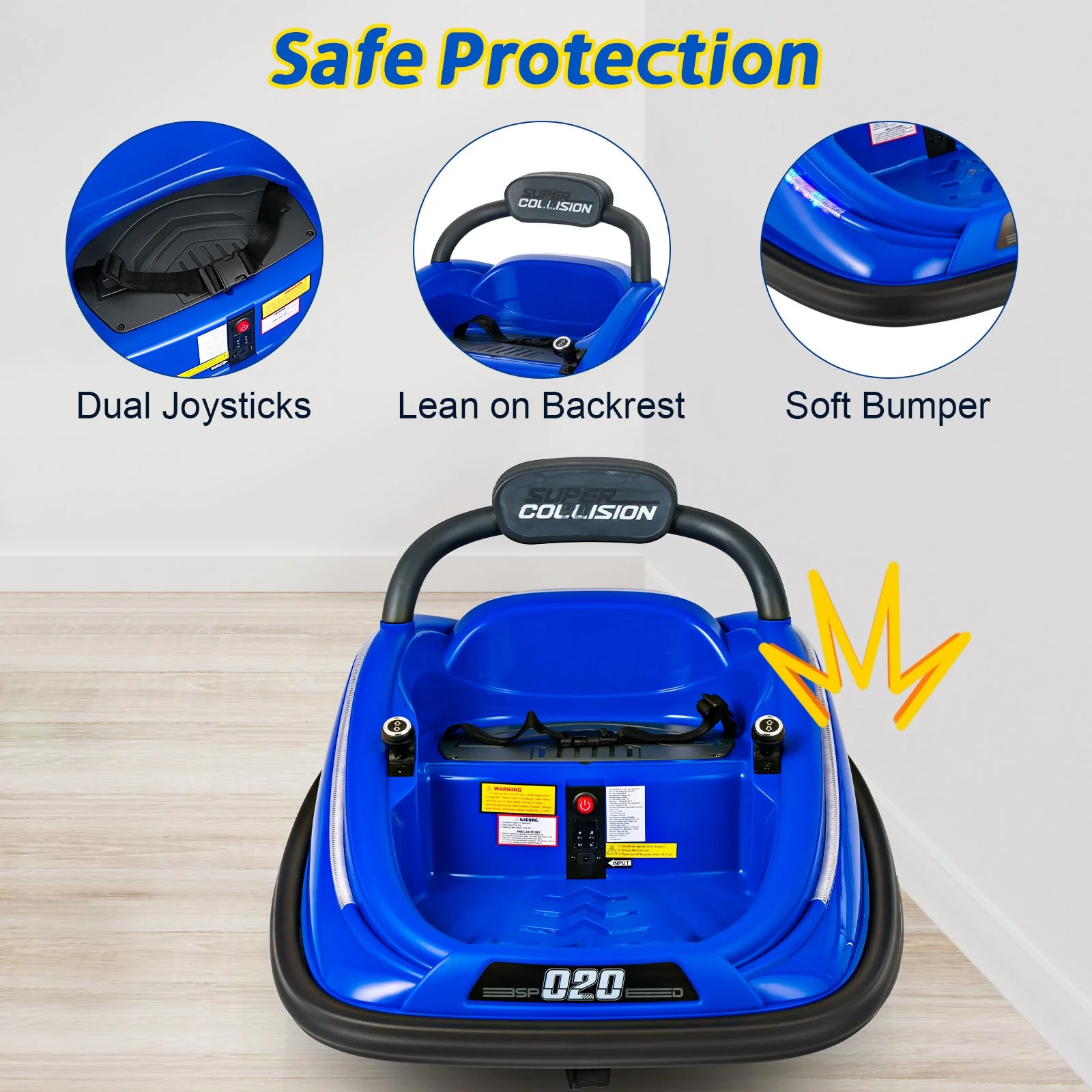 12V Kids Bumper Car Ride on Toy with Remote Control and 360 Degree Spin Rotation-Blue - Image 7