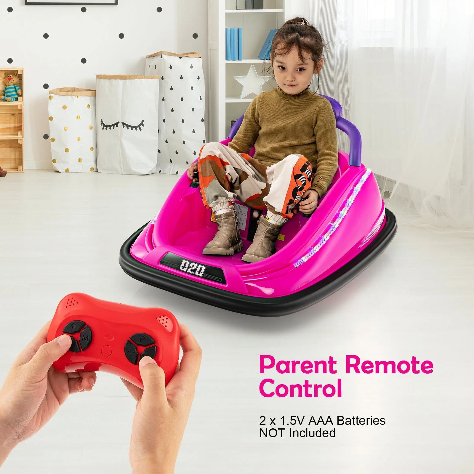 12V Kids Bumper Car Ride on Toy with Remote Control and 360 Degree Spin Rotation-Pink - Image 2