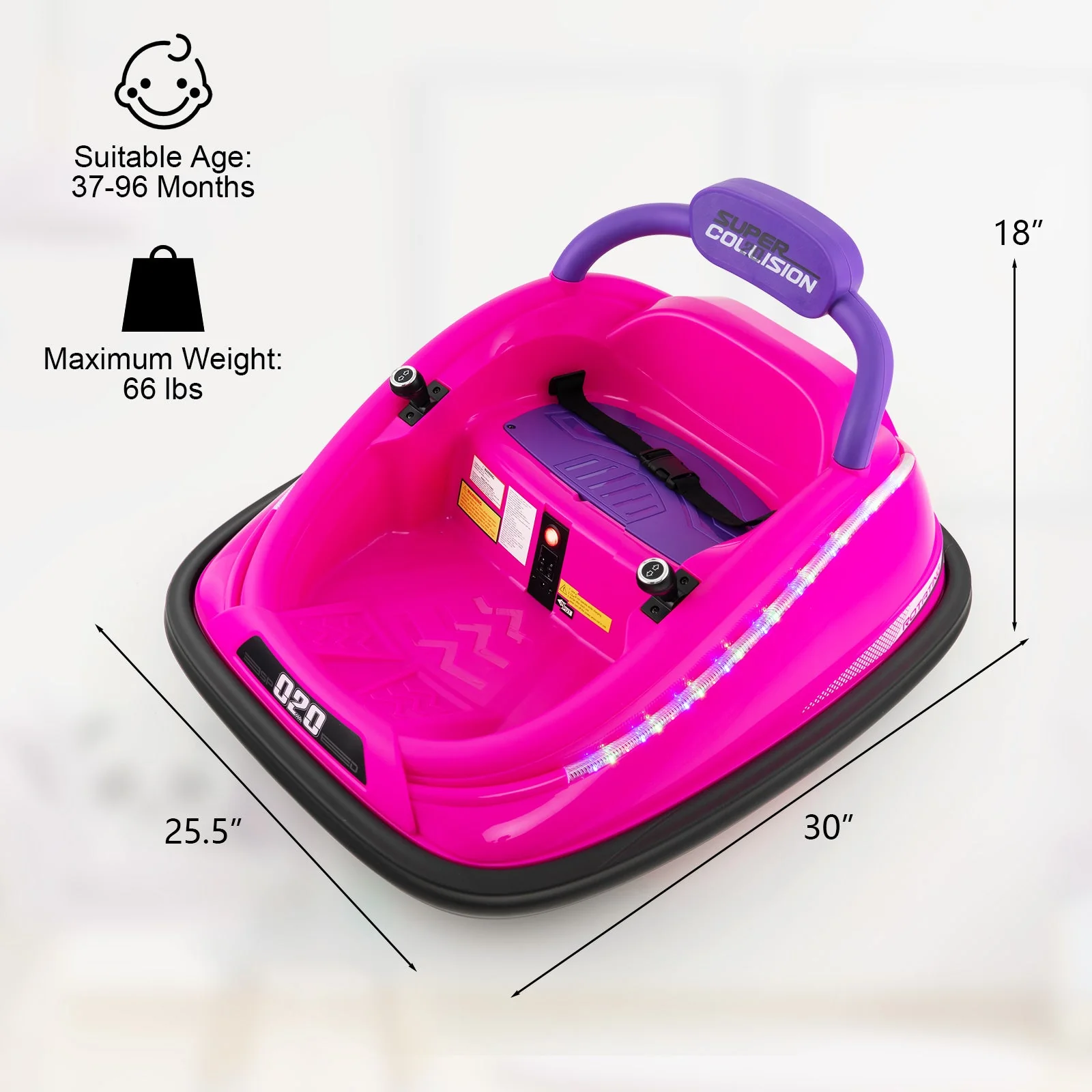 12V Kids Bumper Car Ride on Toy with Remote Control and 360 Degree Spin Rotation-Pink - Image 4