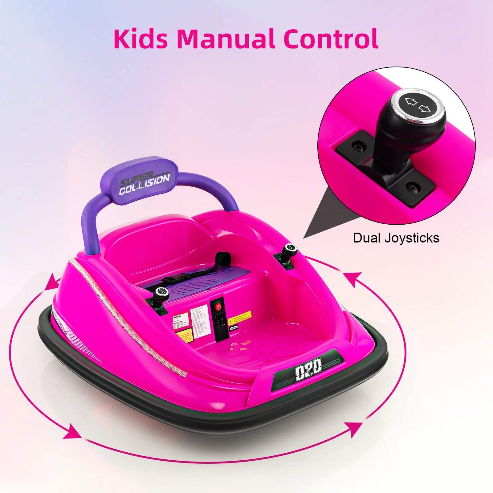 12V Kids Bumper Car Ride on Toy with Remote Control and 360 Degree Spin Rotation-Pink - Image 5