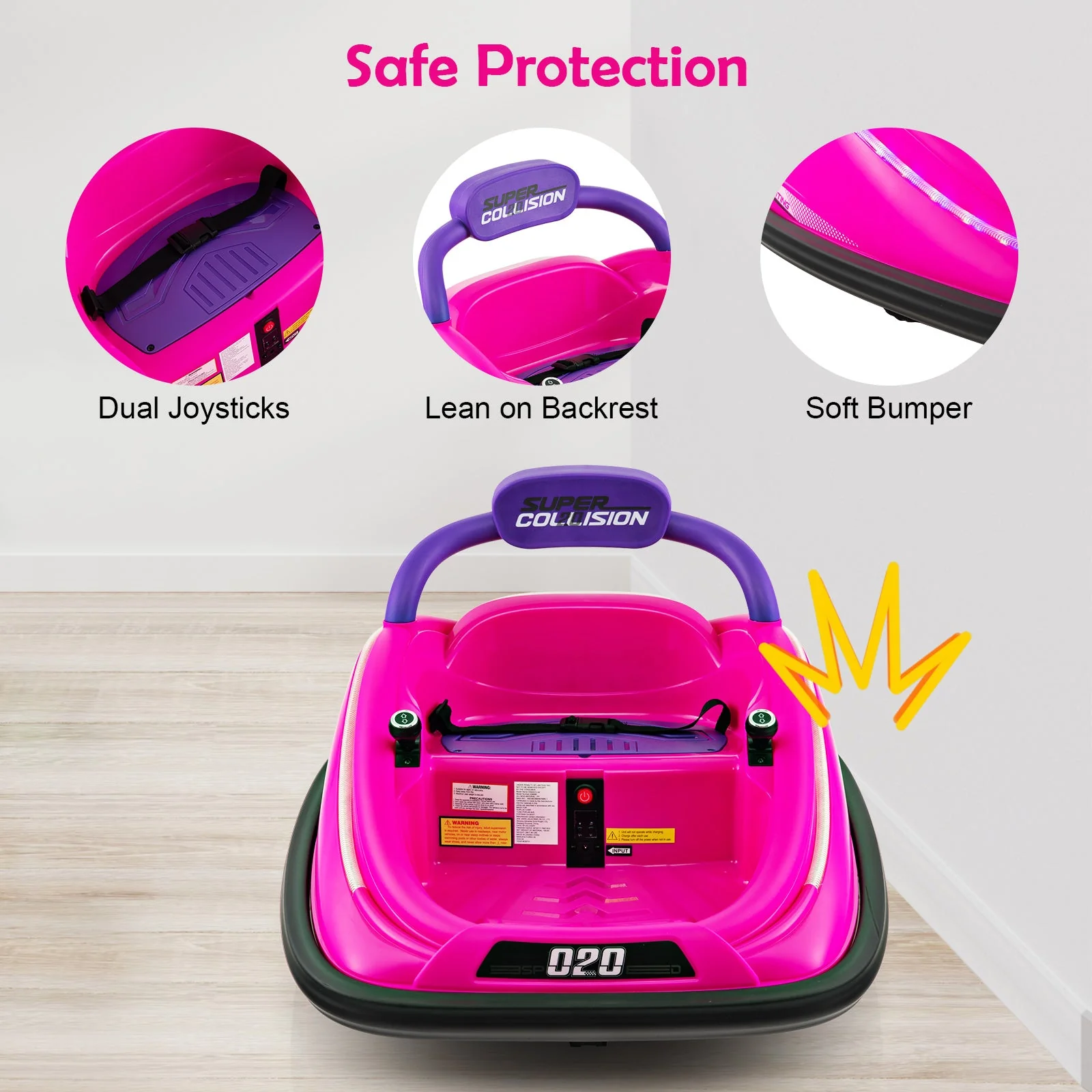 12V Kids Bumper Car Ride on Toy with Remote Control and 360 Degree Spin Rotation-Pink - Image 6