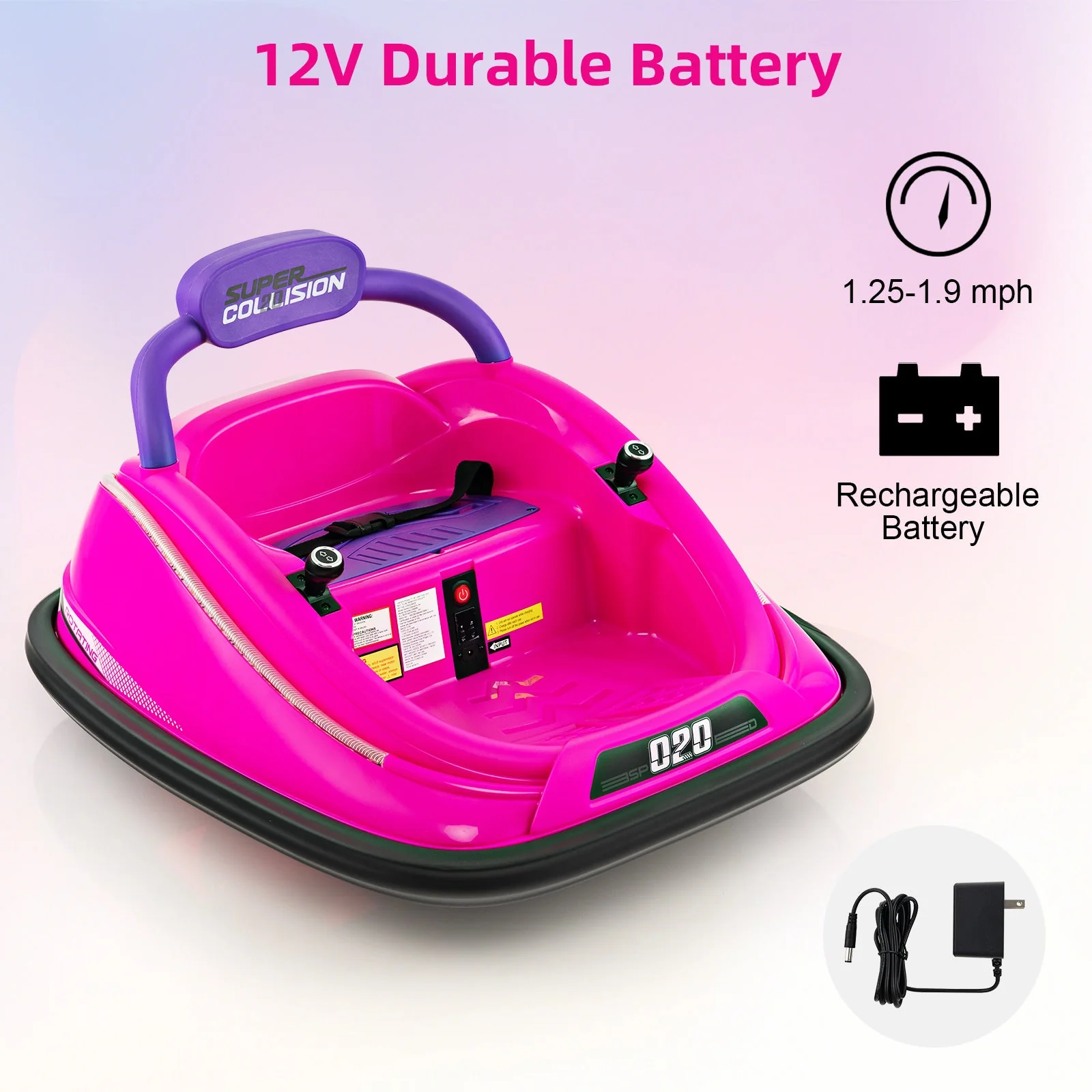 12V Kids Bumper Car Ride on Toy with Remote Control and 360 Degree Spin Rotation-Pink - Image 8