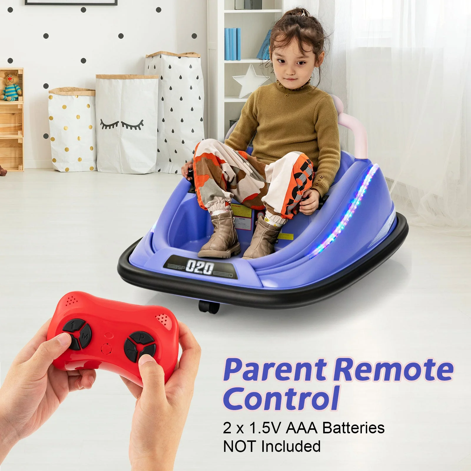 12V Kids Bumper Car Ride on Toy with Remote Control and 360 Degree Spin Rotation-Purple - Image 2