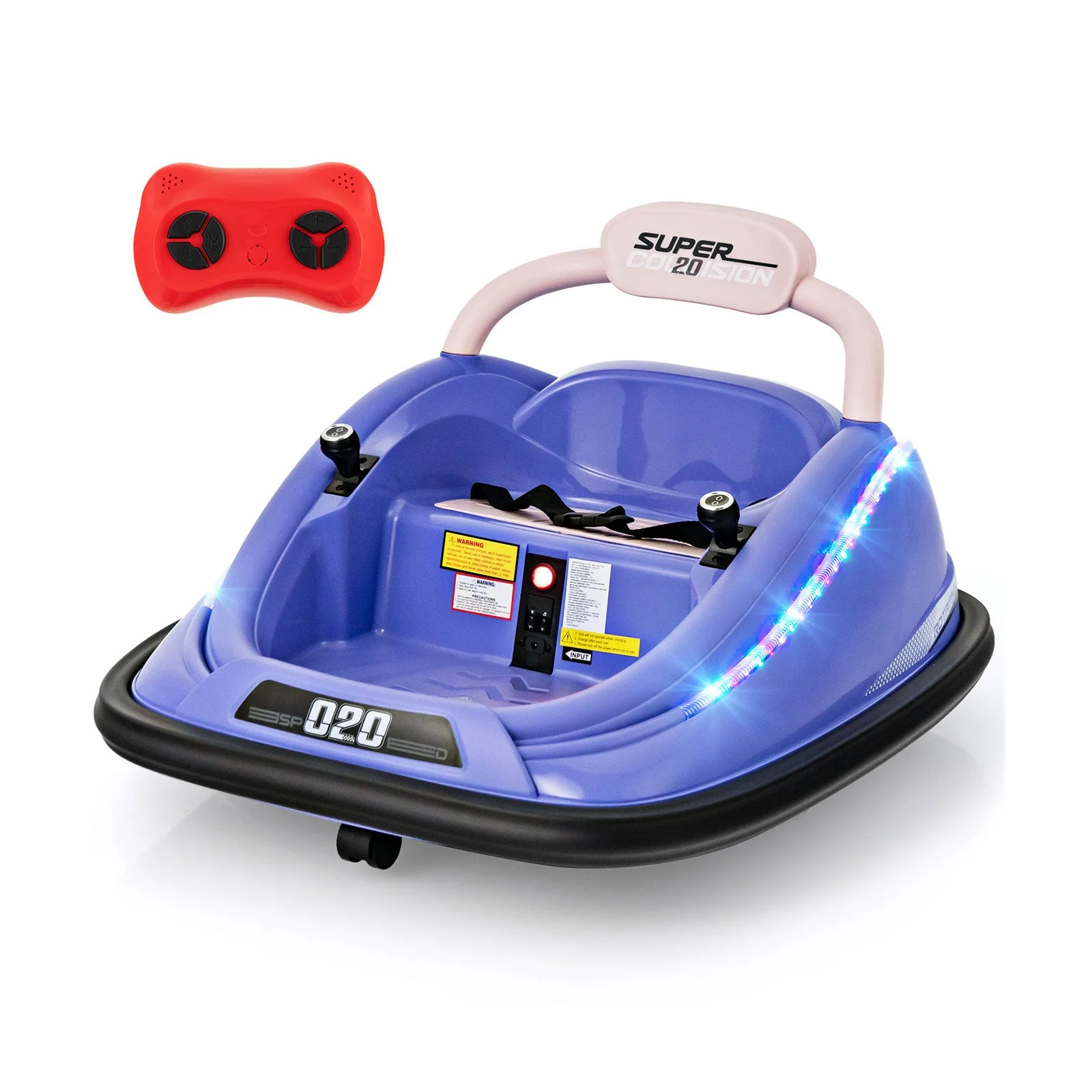 12V Kids Bumper Car Ride on Toy with Remote Control and 360 Degree Spin Rotation-Purple - Image 3