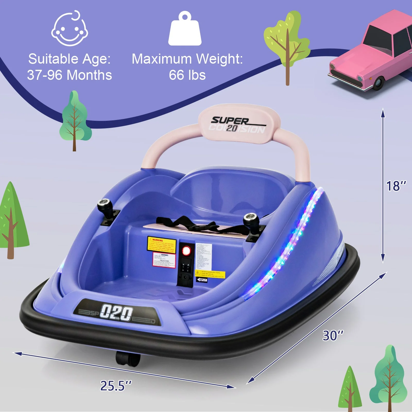 12V Kids Bumper Car Ride on Toy with Remote Control and 360 Degree Spin Rotation-Purple - Image 4