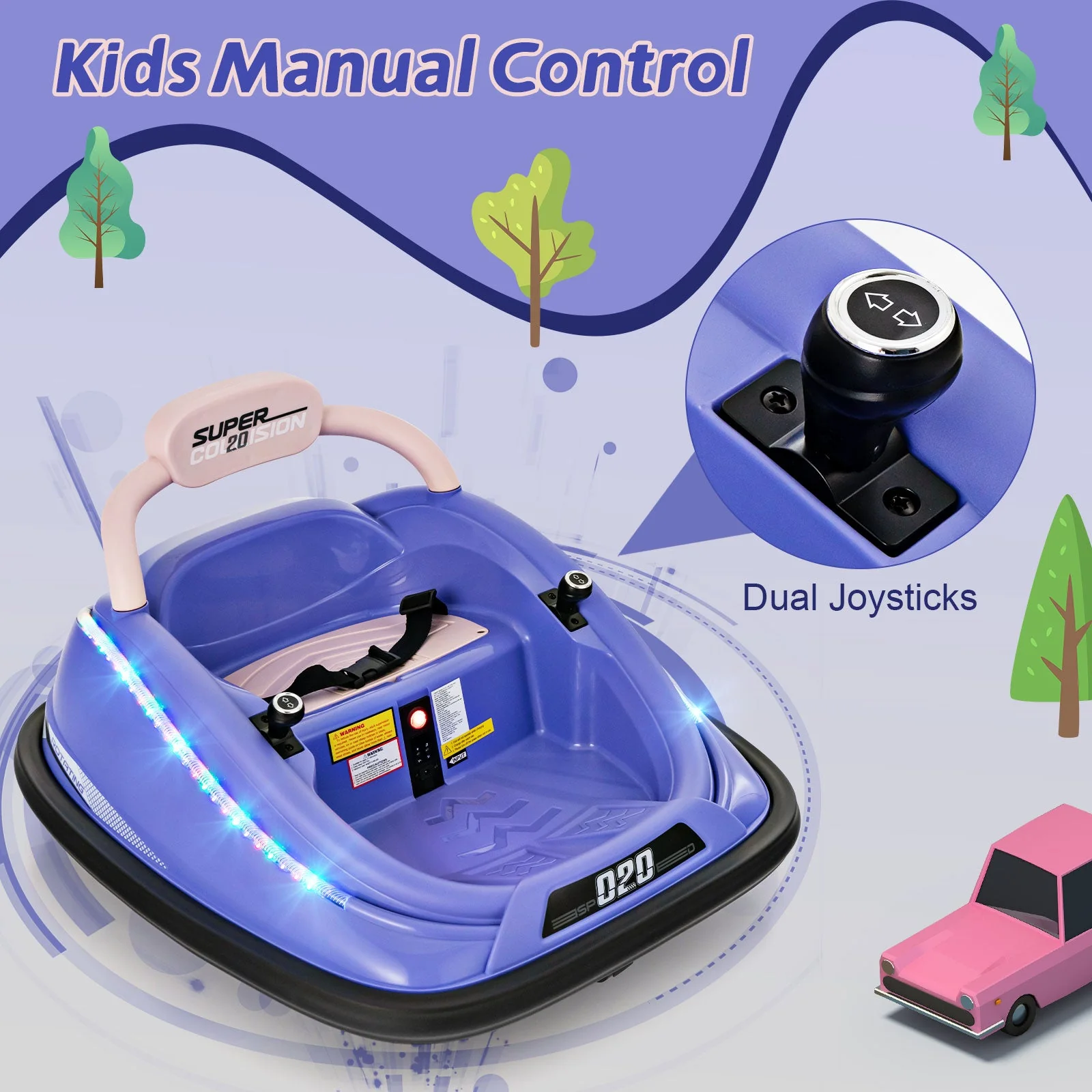 12V Kids Bumper Car Ride on Toy with Remote Control and 360 Degree Spin Rotation-Purple - Image 6