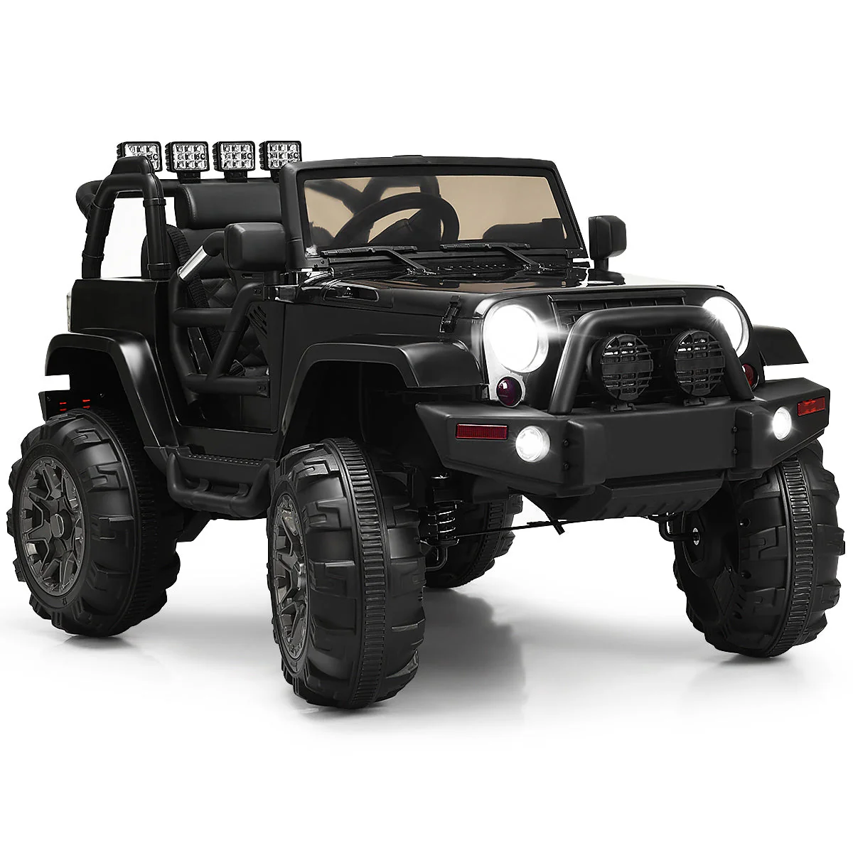 12V Kids Remote Control Riding Truck Car with LED Lights-Black - Image 2
