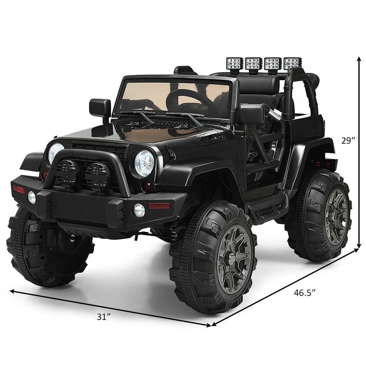 12V Kids Remote Control Riding Truck Car with LED Lights-Black - Image 4