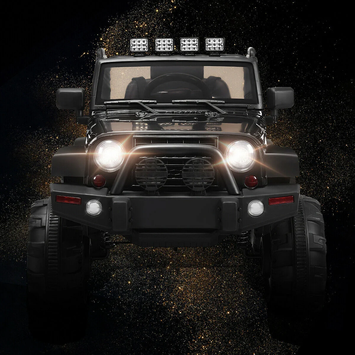 12V Kids Remote Control Riding Truck Car with LED Lights-Black - Image 6