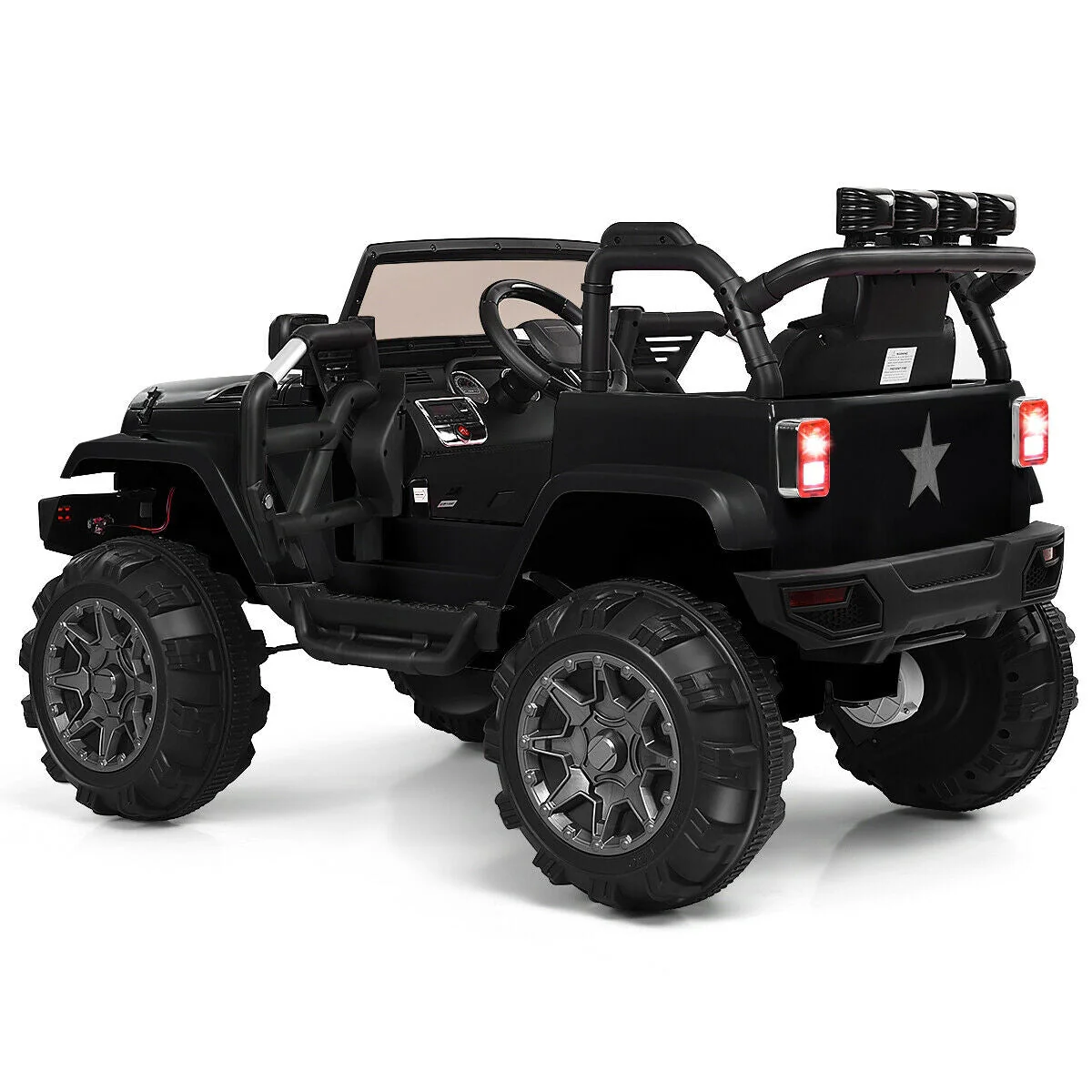 12V Kids Remote Control Riding Truck Car with LED Lights-Black - Image 7