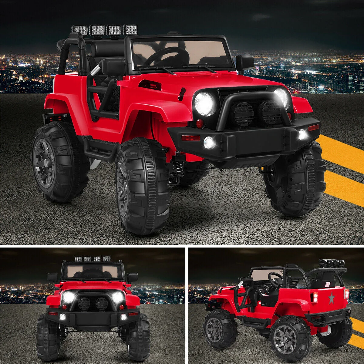 12V Kids Remote Control Riding Truck Car with LED Lights-Red - Image 2