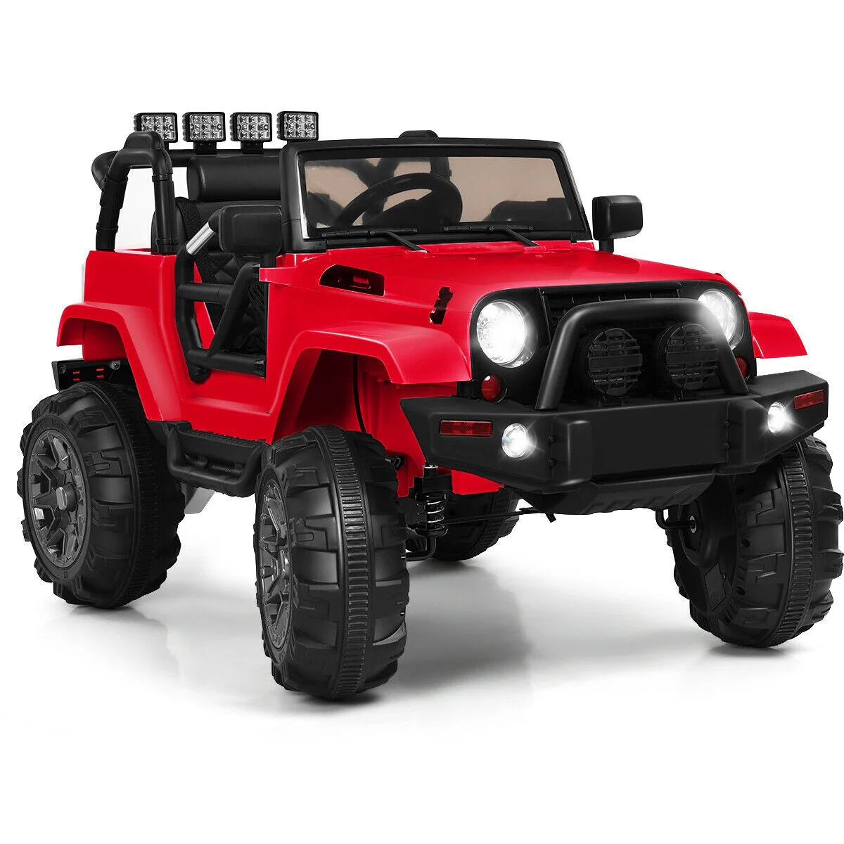 12V Kids Remote Control Riding Truck Car with LED Lights-Red - Image 3
