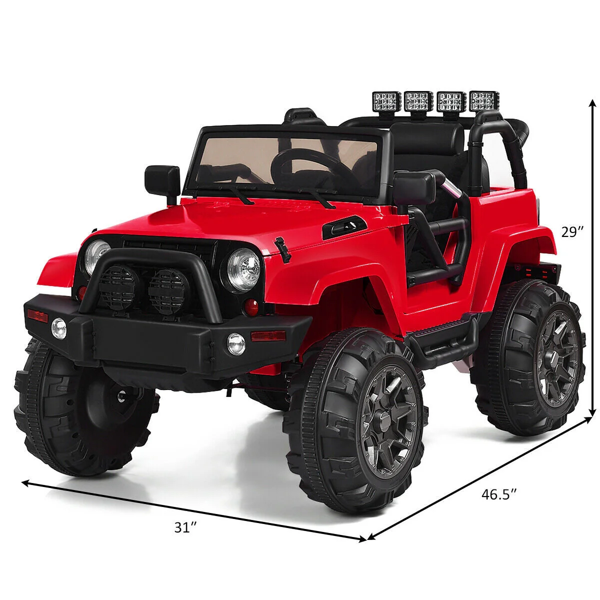 12V Kids Remote Control Riding Truck Car with LED Lights-Red - Image 4