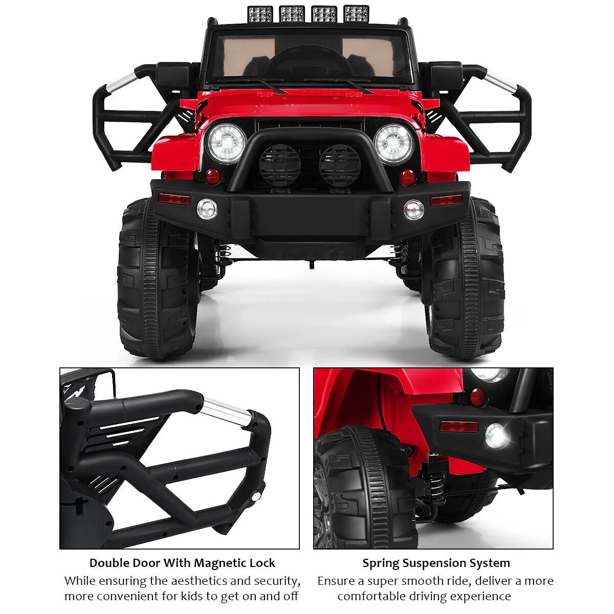 12V Kids Remote Control Riding Truck Car with LED Lights-Red - Image 5