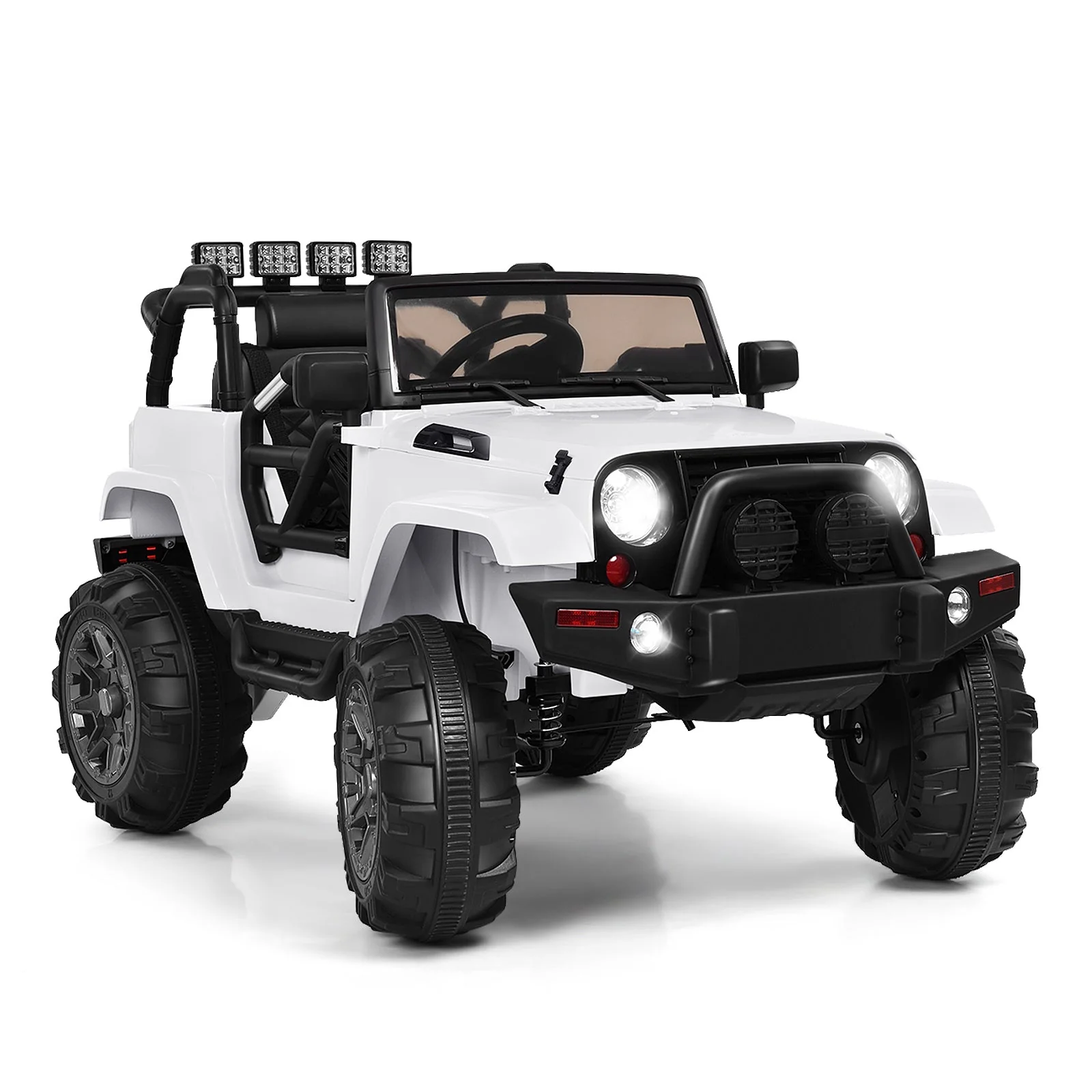 12V Kids Remote Control Riding Truck Car with LED Lights-White - Image 2