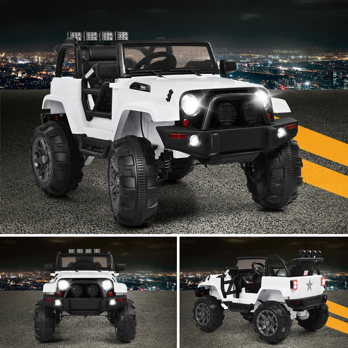 12V Kids Remote Control Riding Truck Car with LED Lights-White - Image 3