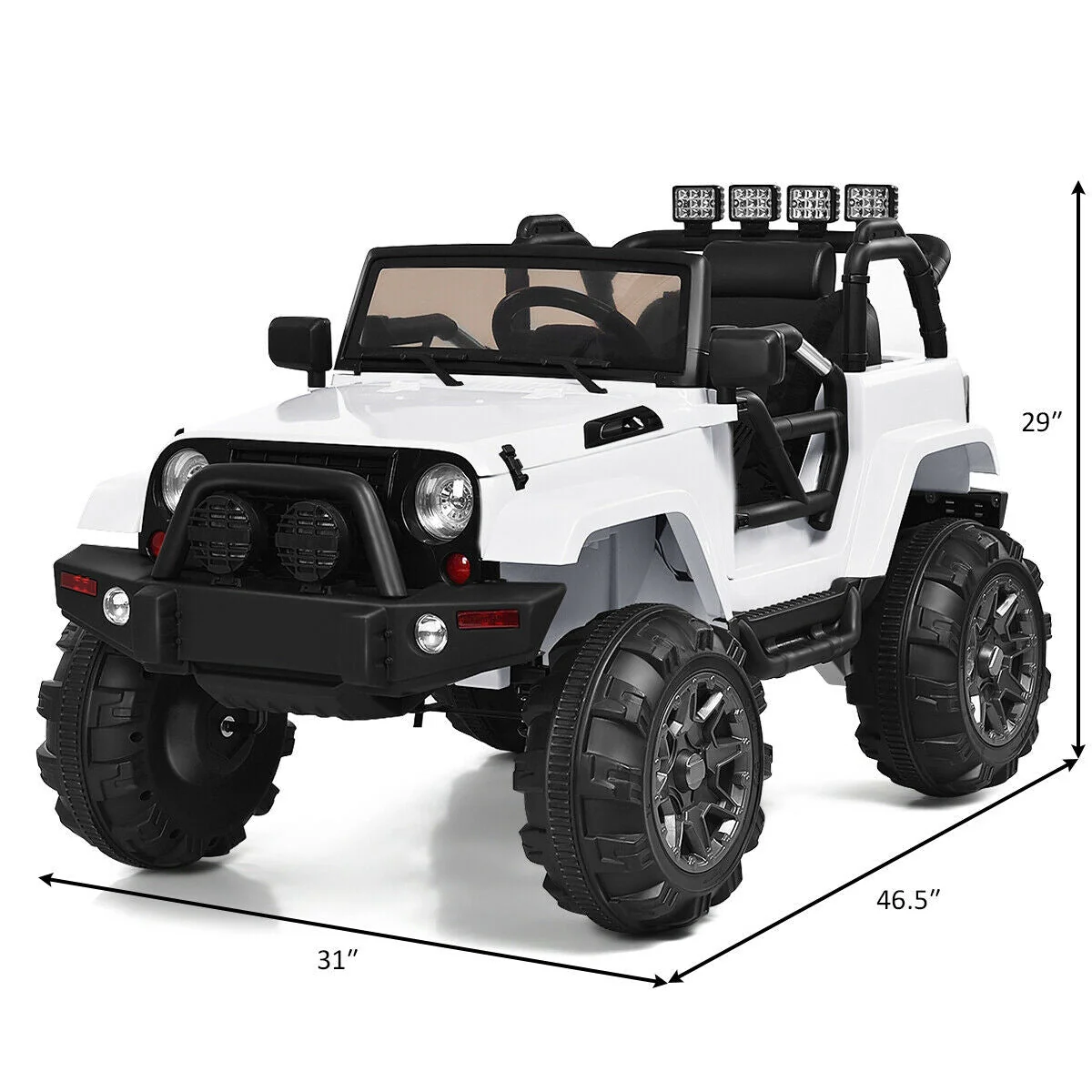 12V Kids Remote Control Riding Truck Car with LED Lights-White - Image 4