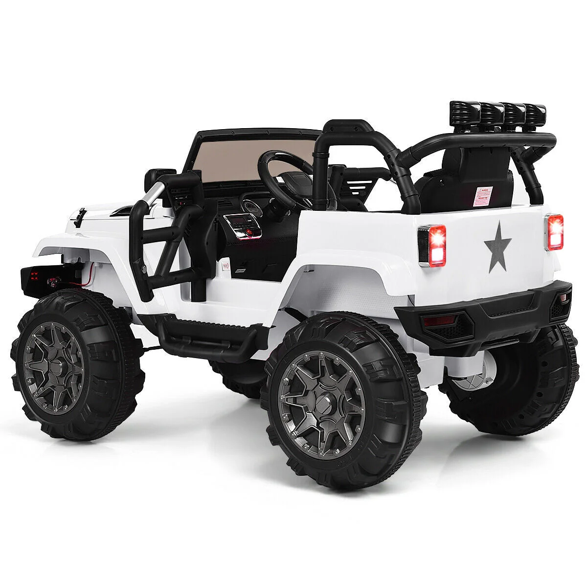 12V Kids Remote Control Riding Truck Car with LED Lights-White - Image 6