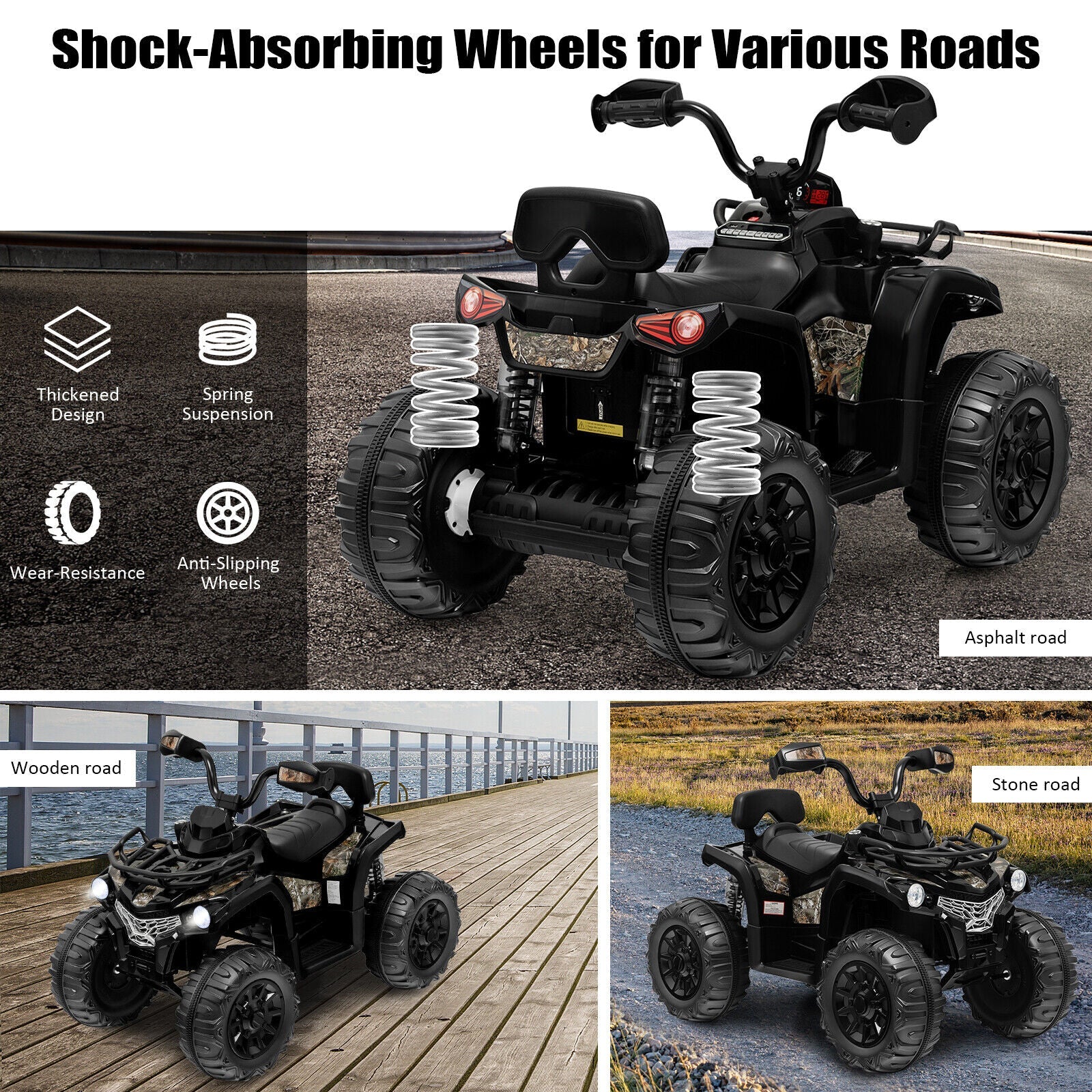 12V Kids Ride On ATV 4 Wheeler with MP3 and Headlights-Black - Image 2