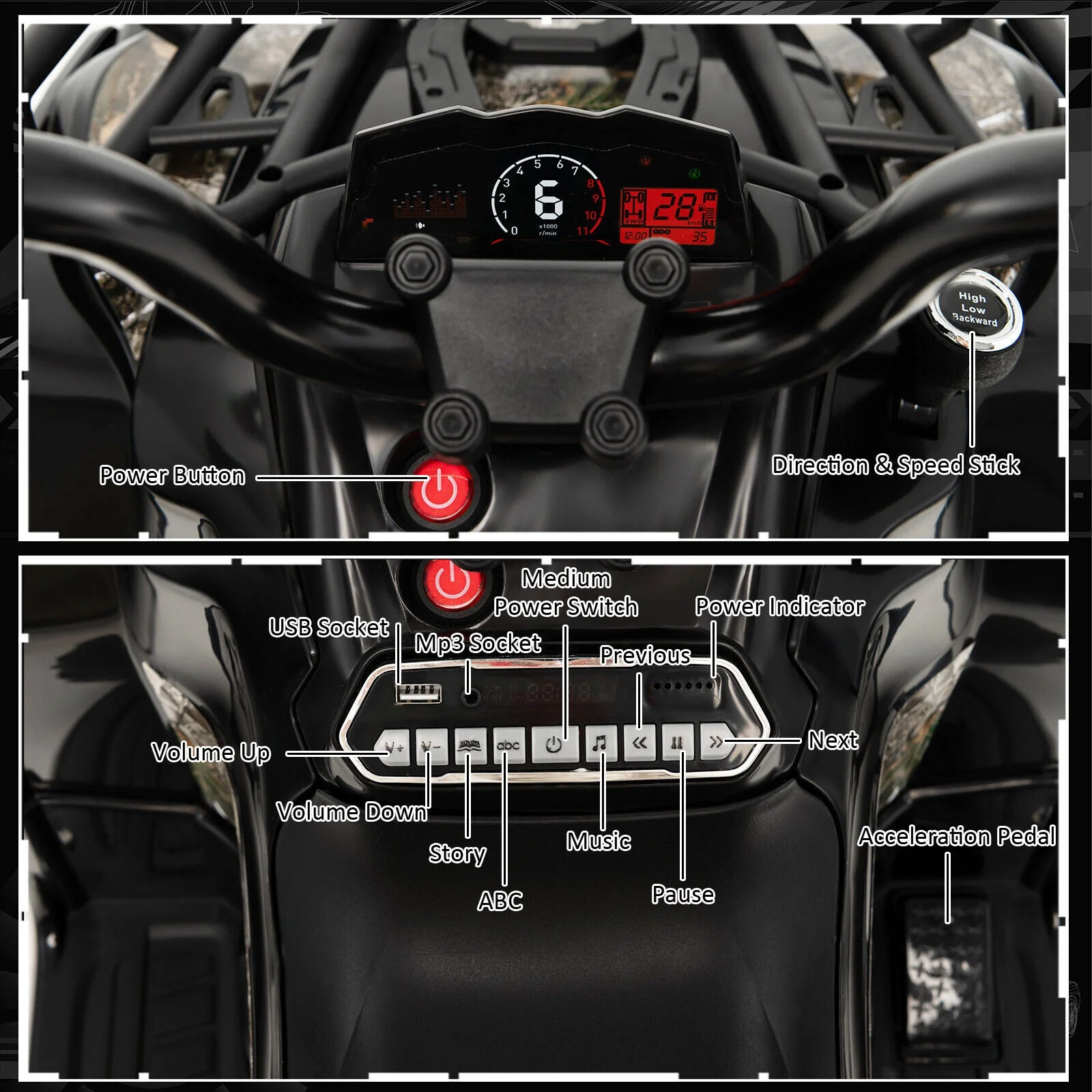 12V Kids Ride On ATV 4 Wheeler with MP3 and Headlights-Black - Image 5
