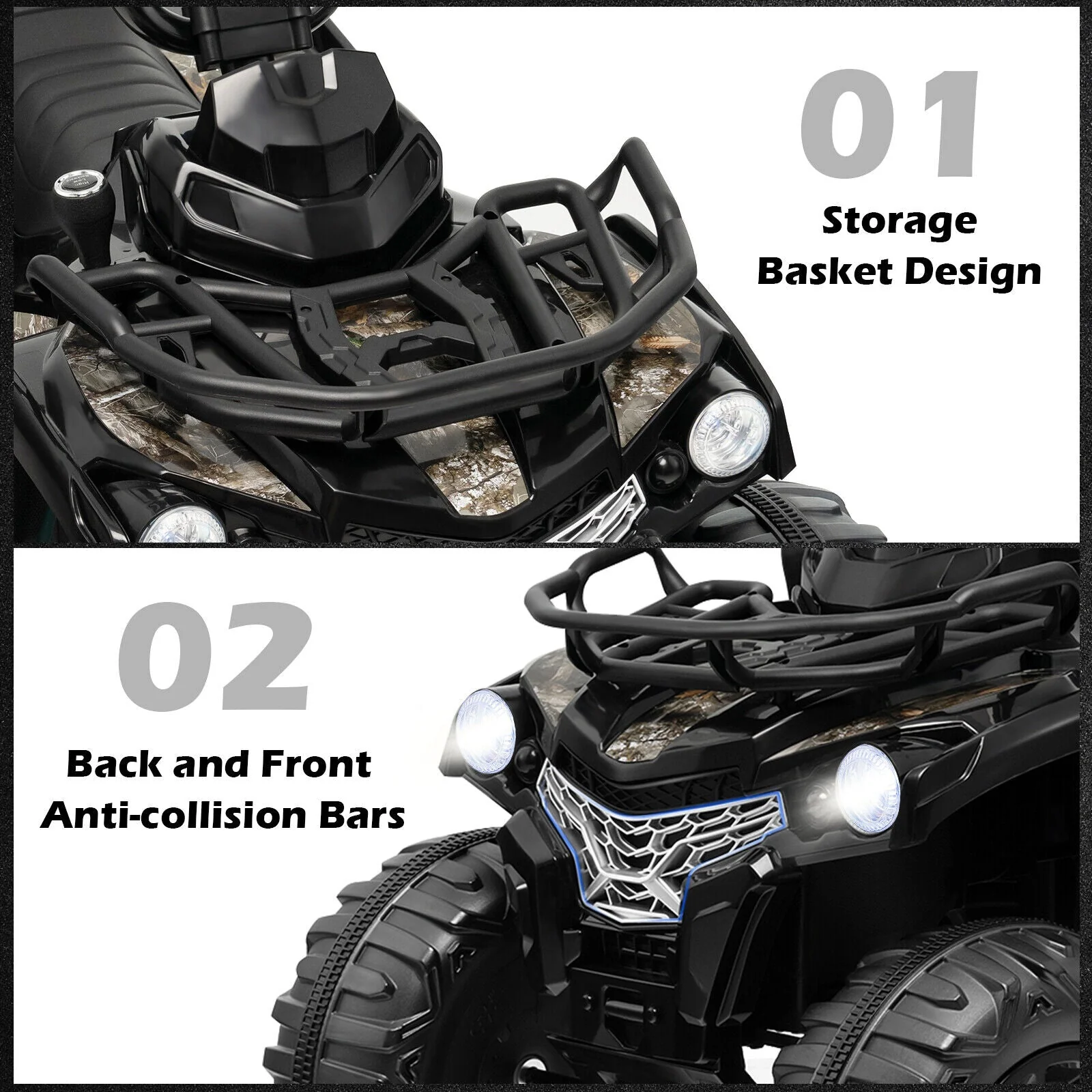 12V Kids Ride On ATV 4 Wheeler with MP3 and Headlights-Black - Image 7