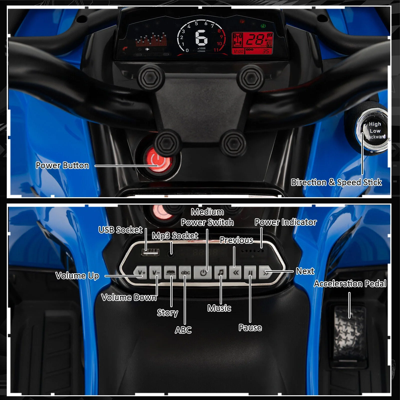 12V Kids Ride On ATV 4 Wheeler with MP3 and Headlights-Blue - Image 5