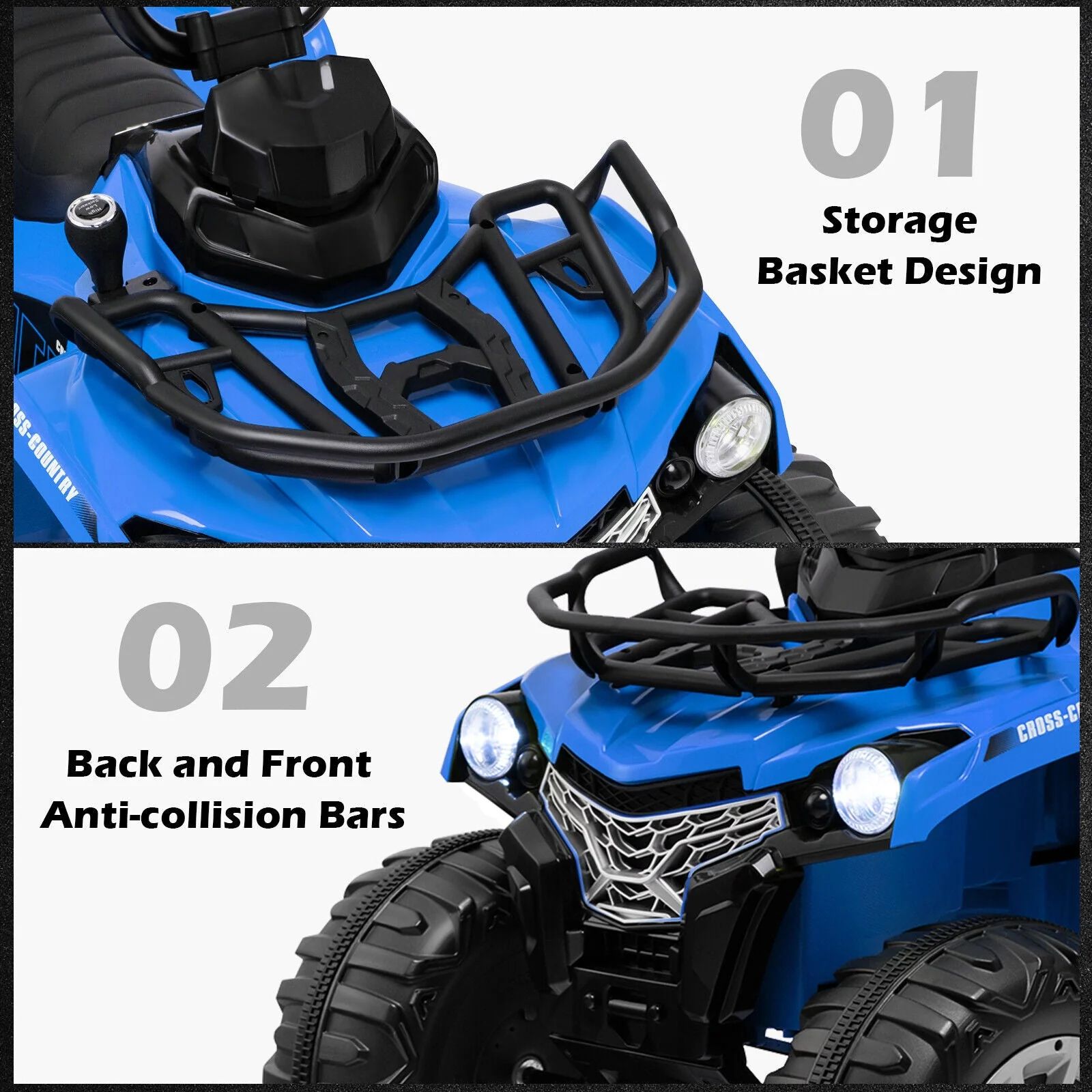 12V Kids Ride On ATV 4 Wheeler with MP3 and Headlights-Blue - Image 7