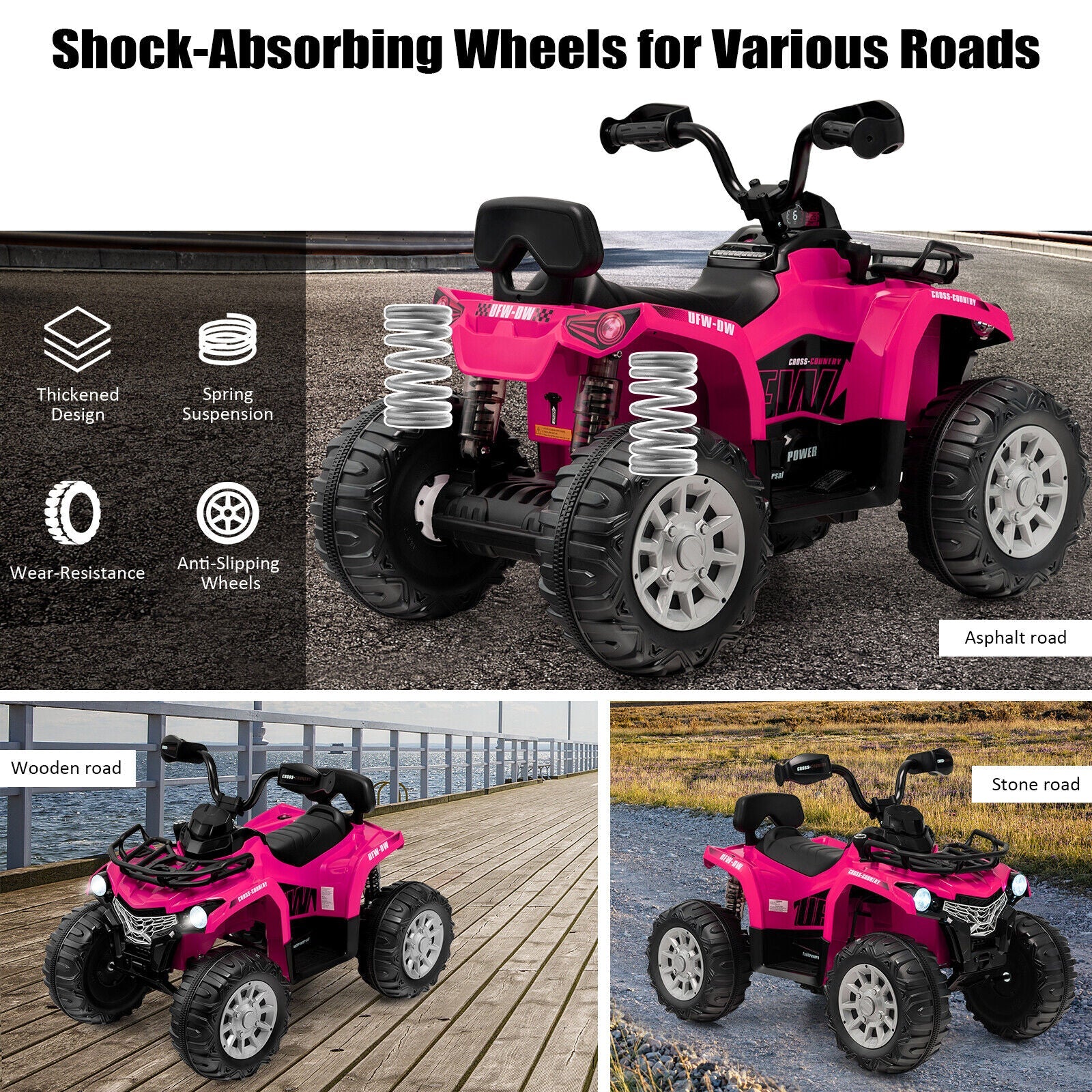 12V Kids Ride On ATV 4 Wheeler with MP3 and Headlights-Pink - Image 2