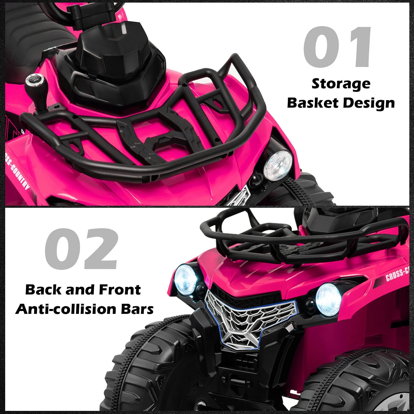 12V Kids Ride On ATV 4 Wheeler with MP3 and Headlights-Pink - Image 7