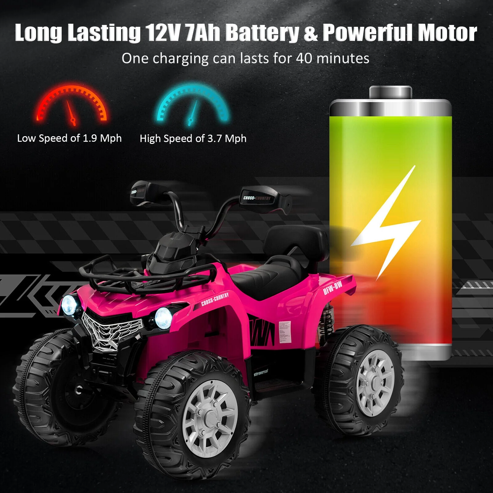 12V Kids Ride On ATV 4 Wheeler with MP3 and Headlights-Pink - Image 8