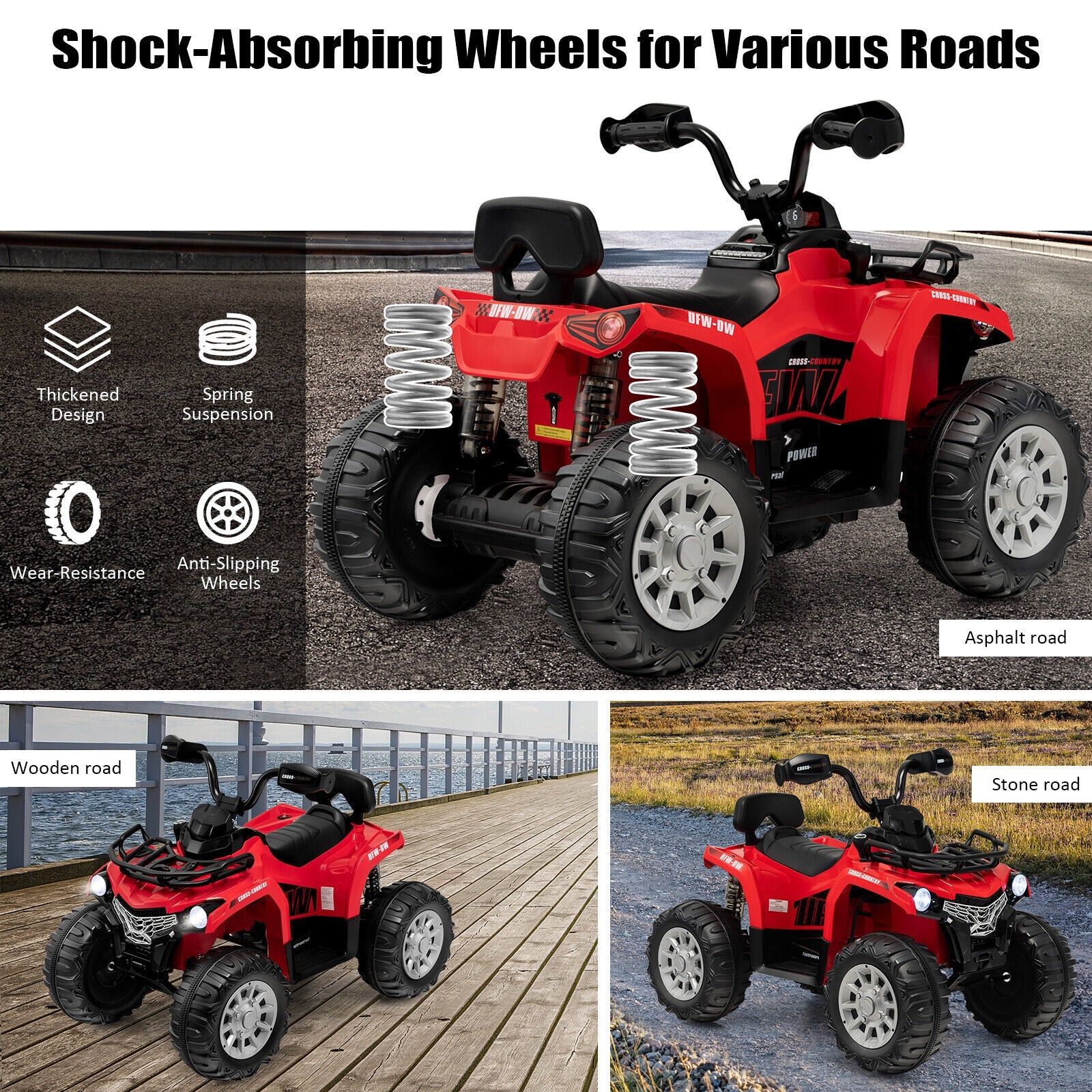 12V Kids Ride On ATV 4 Wheeler with MP3 and Headlights-Red - Image 2