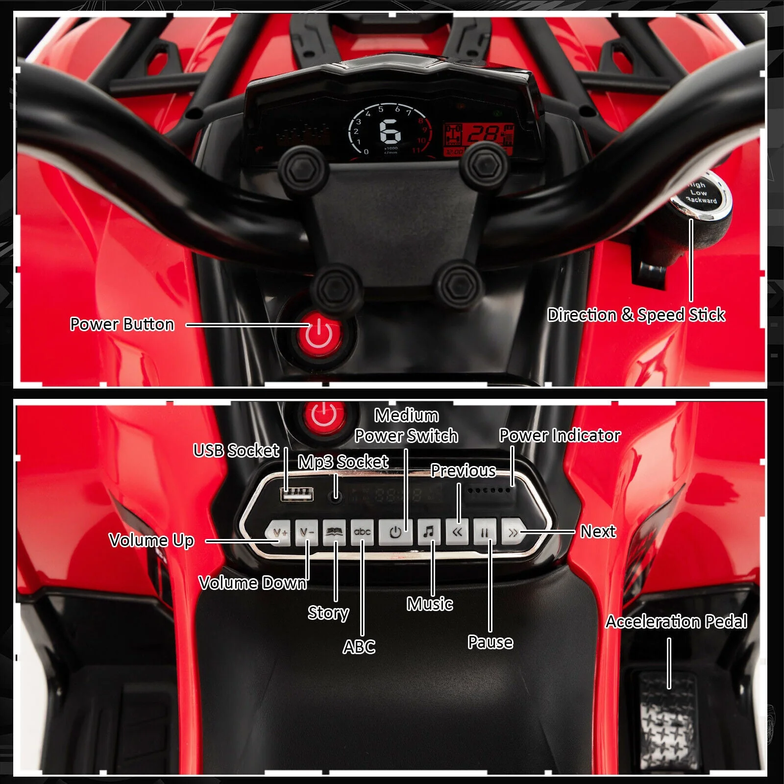 12V Kids Ride On ATV 4 Wheeler with MP3 and Headlights-Red - Image 5