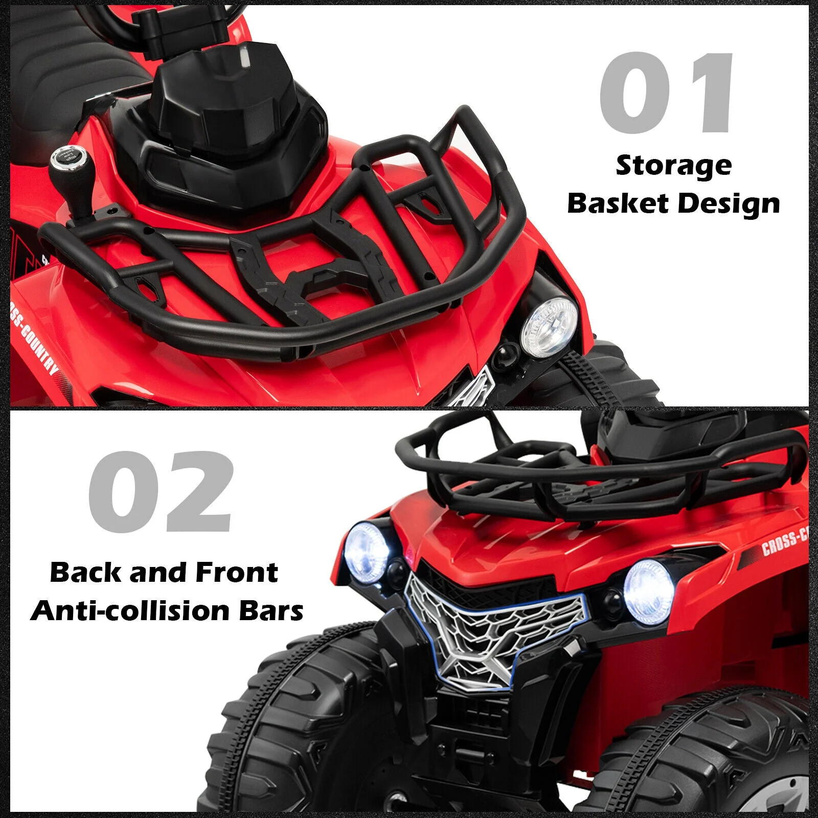 12V Kids Ride On ATV 4 Wheeler with MP3 and Headlights-Red - Image 7