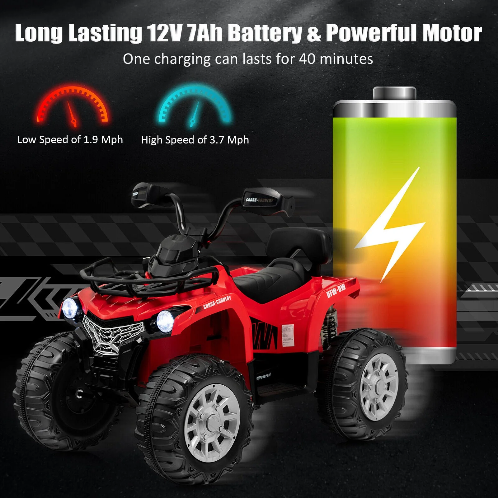 12V Kids Ride On ATV 4 Wheeler with MP3 and Headlights-Red - Image 8