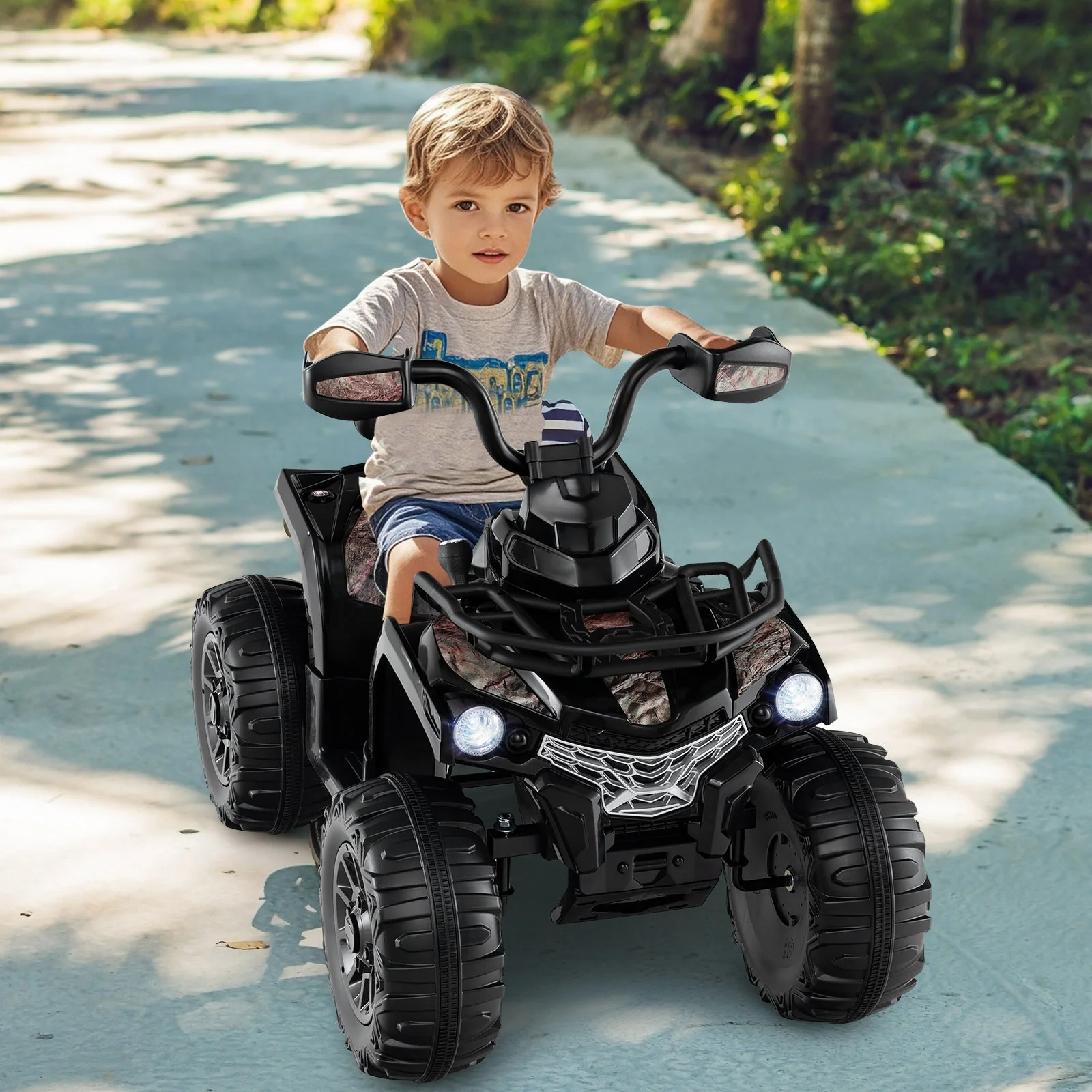 12V Kids Ride On ATV 4 Wheeler with MP3 and Headlights-Solid Black - Image 2