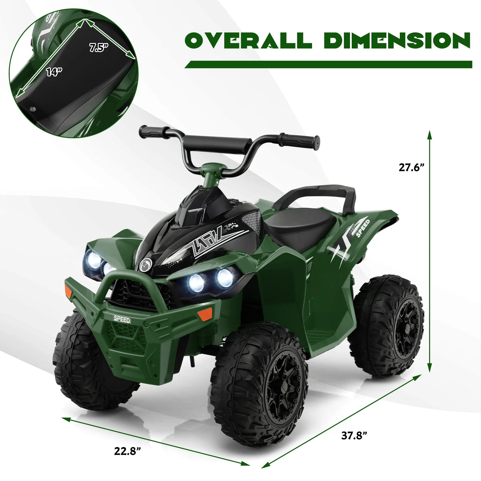 12V Kids Ride On ATV with High/Low Speed and Comfortable Seat-Army Green - Image 5