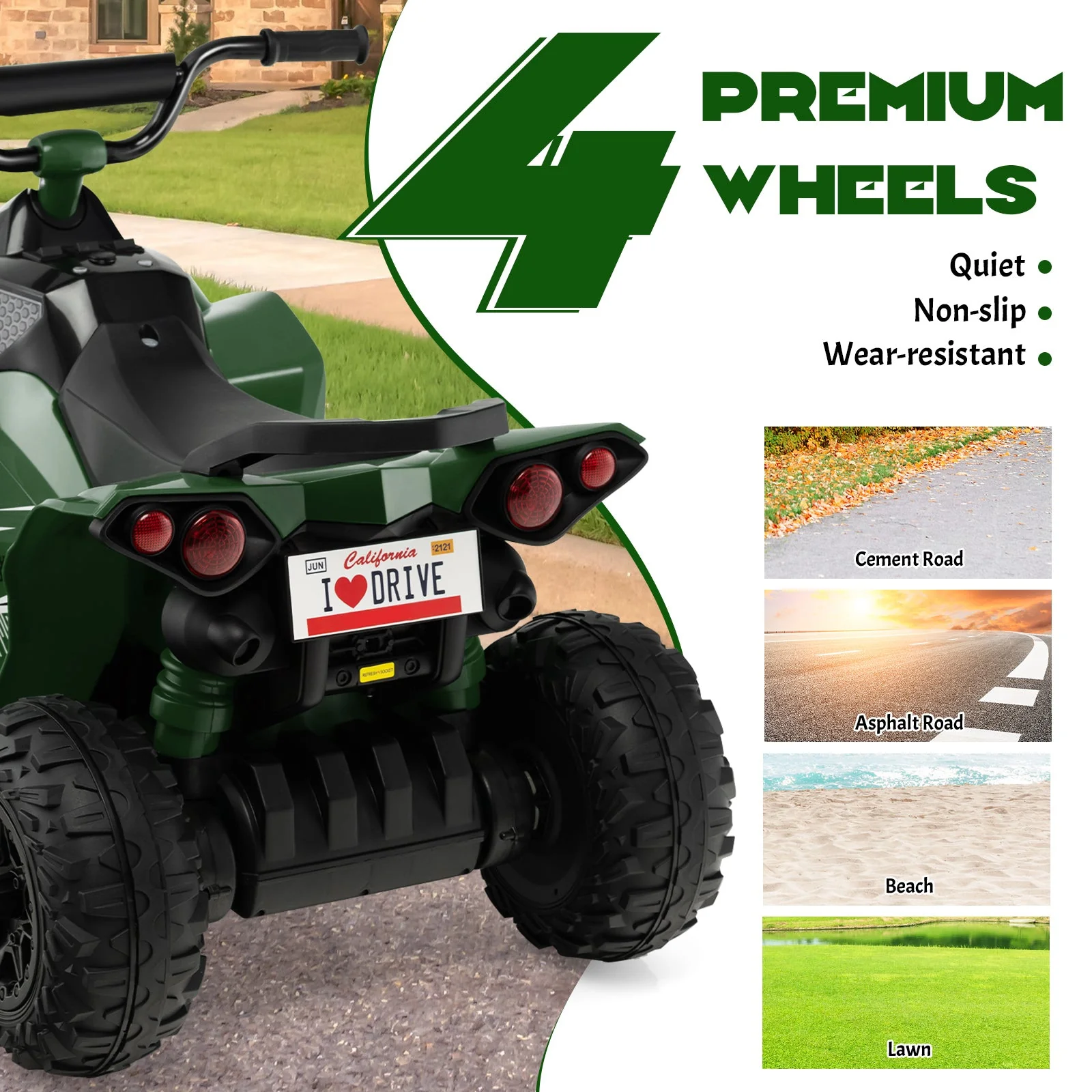 12V Kids Ride On ATV with High/Low Speed and Comfortable Seat-Army Green - Image 8