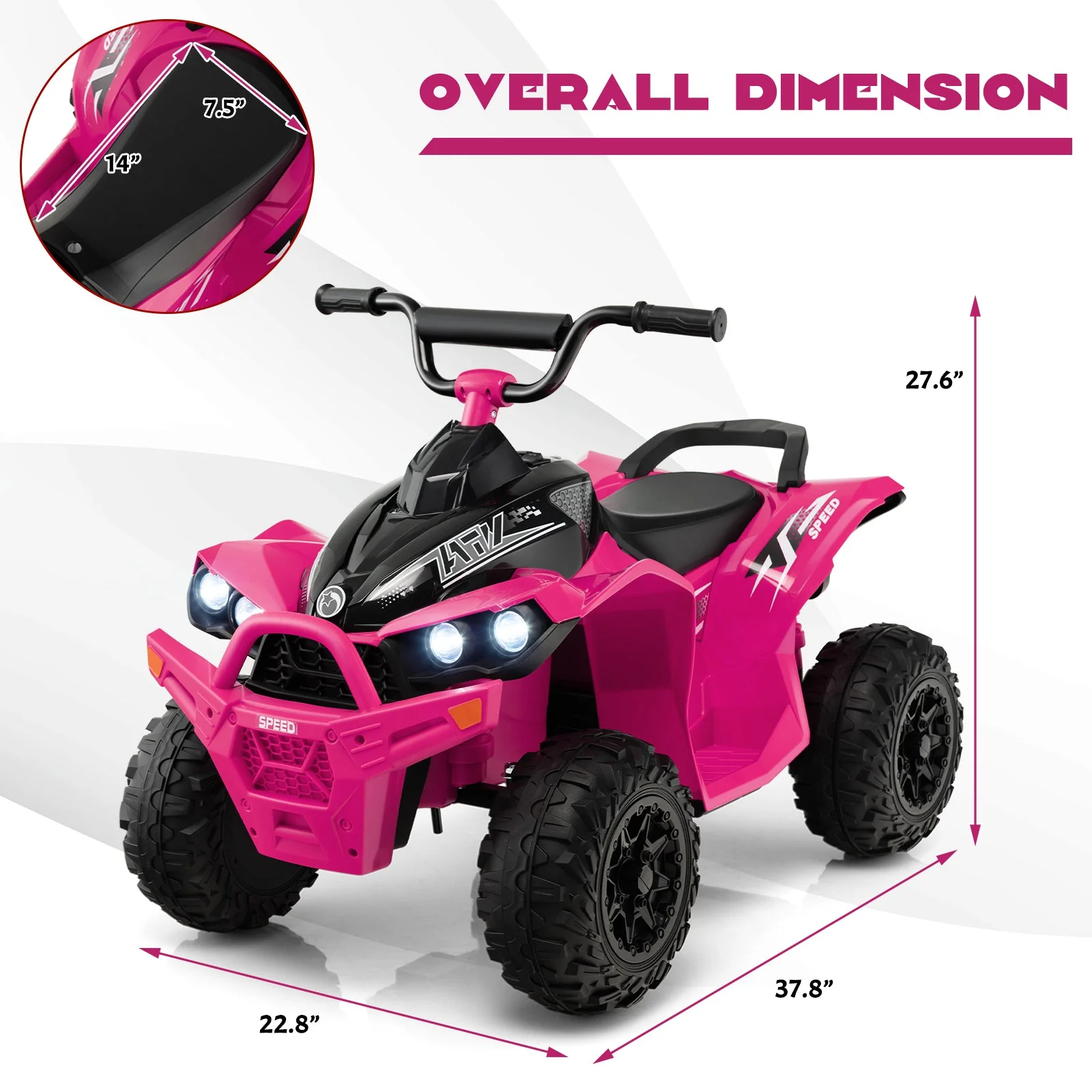 12V Kids Ride On ATV with High/Low Speed and Comfortable Seat-Pink - Image 5