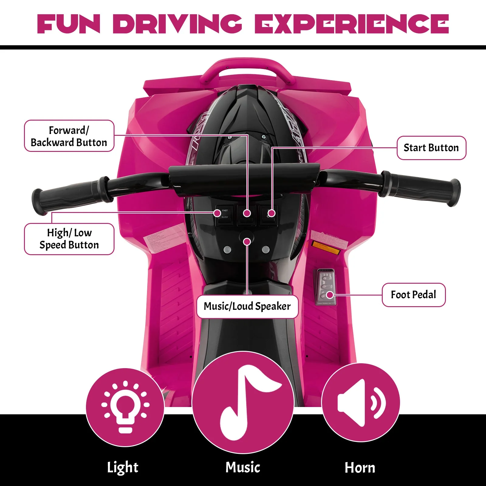 12V Kids Ride On ATV with High/Low Speed and Comfortable Seat-Pink - Image 7